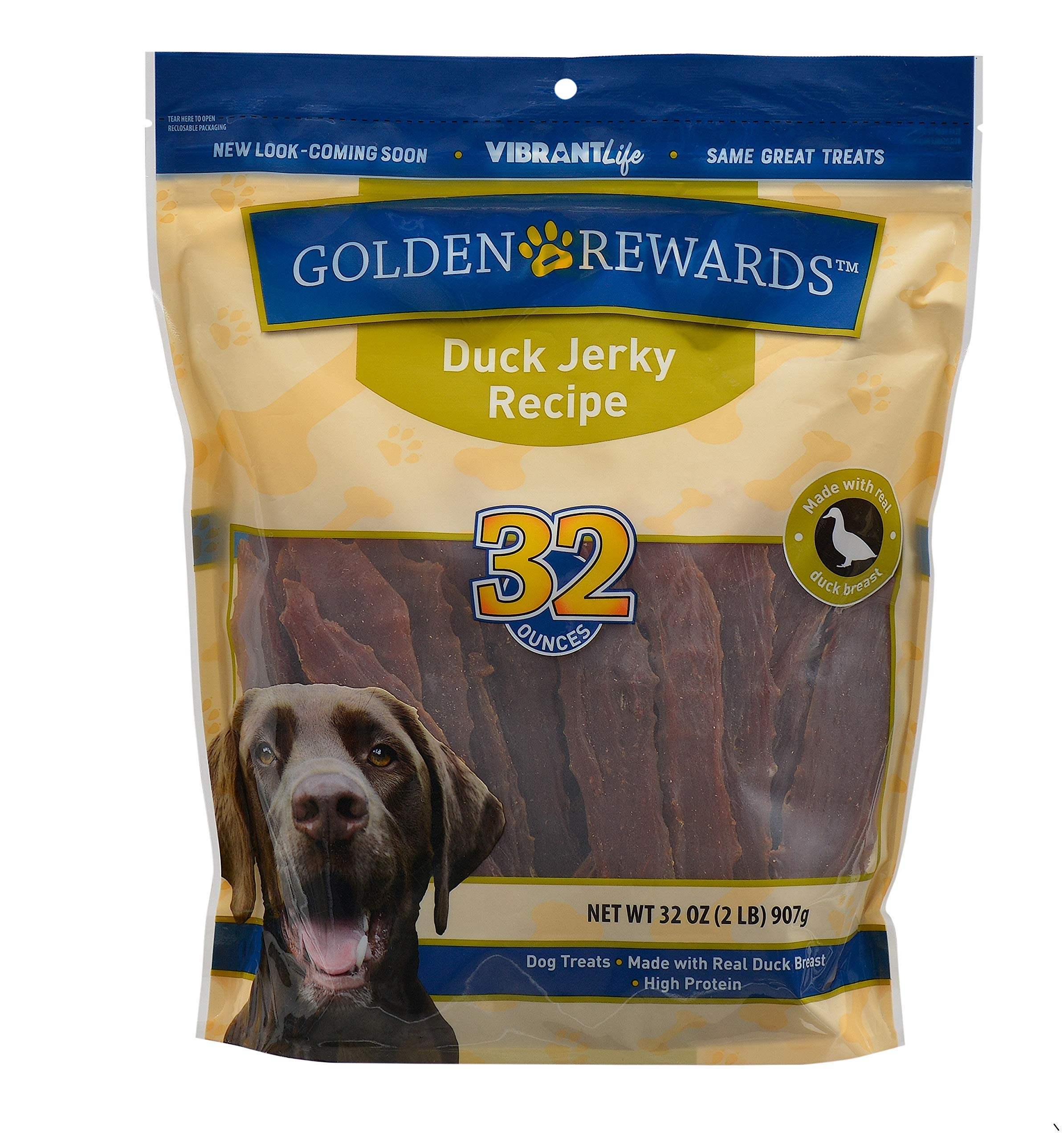 2-Pack Golden Rewards Duck Jerky Dog Treats - 32oz Natural Protein Snacks for Dogs | High-Reward Training Treats & Dental Chews for All Breeds | Perfect for Outdoor Adventures & Travel