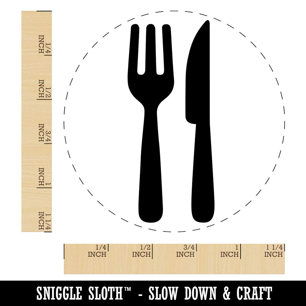 1-1/4 Inch Large Solid Silhouette Fork and Knife Rubber Stamp for DIY Crafting, Scrapbooking, Planner Decoration - Perfect for Kitchen-Themed Projects, Gift Wrapping & Card Making