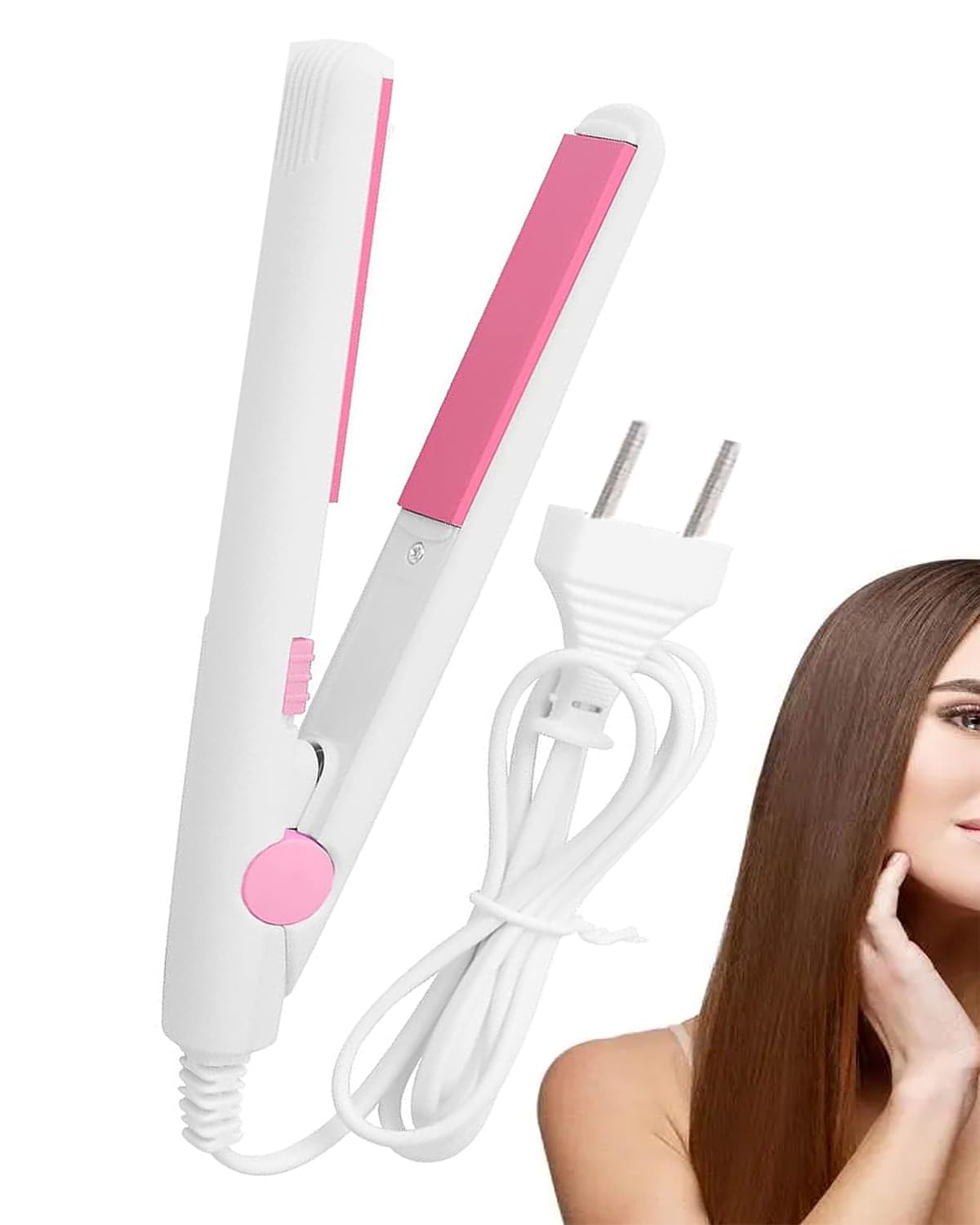 2 in 1 Mini Hair Straightener & Curler - Ceramic Tourmaline Flat Iron with Dual Heating Plates - Portable Travel Hair Styler for Dorm, Home, or On-the-Go (White) - Perfect for Styling, Straightening & Creating Waves Anywhere
