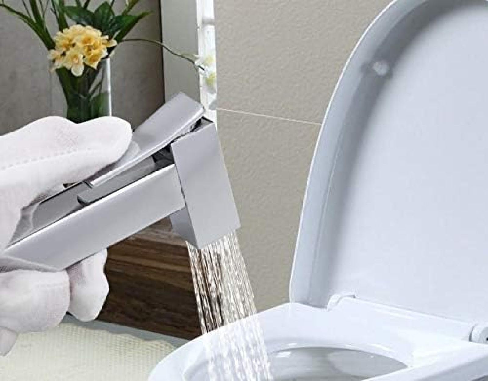 Premium Brass Kitchen Faucet with Square Shower Spray - Hot & Cold Water Mixer Tap for Hygienic Muslim Washing (Perfect for Modern Kitchens & Ablution Stations)