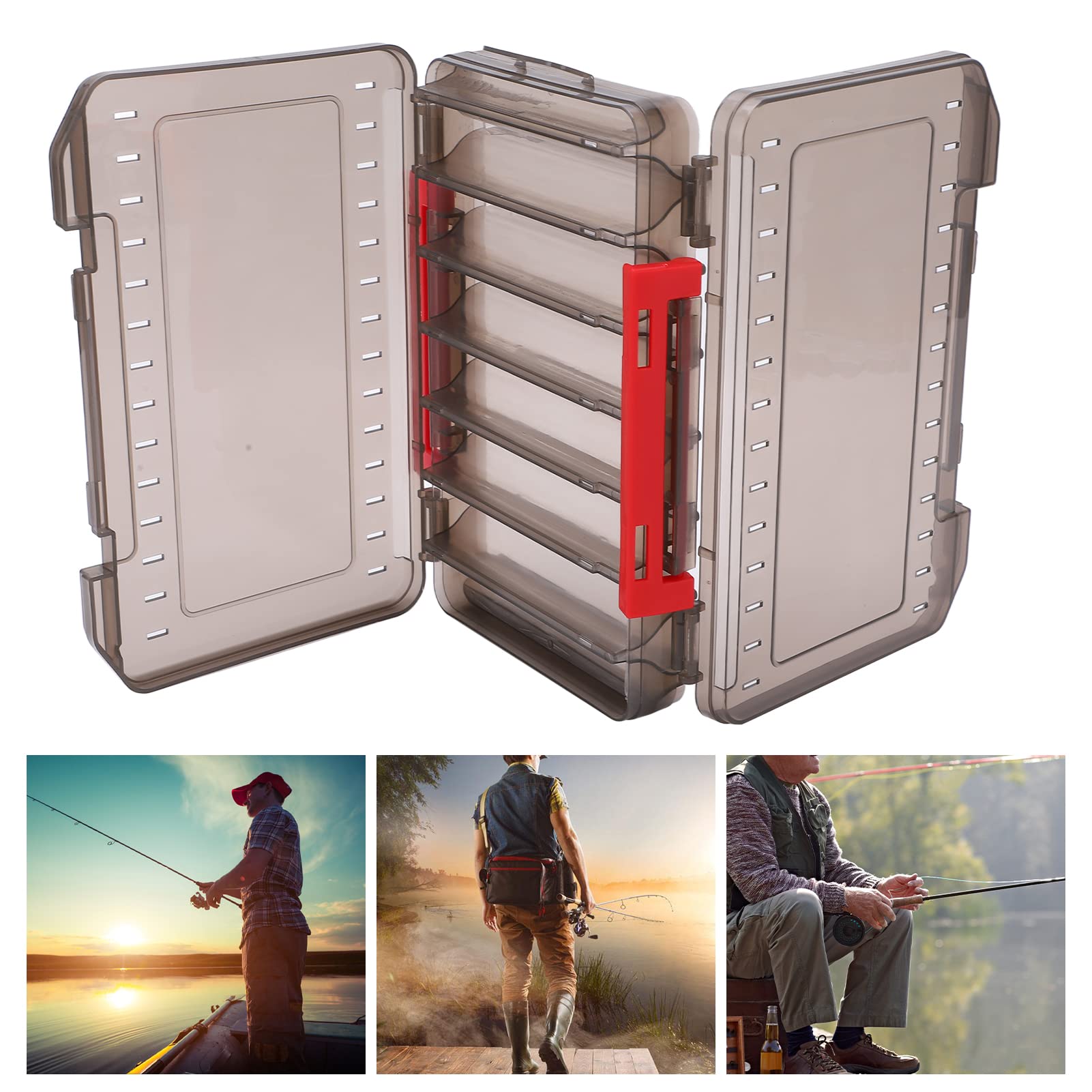 Double Sided Fishing Lure Storage Box with Handle - Breathable Anti-Lost Design for Jerkbaits & Tackle Organization (Gray) - Perfect for Bass Fishing & Outdoor Gear Storage