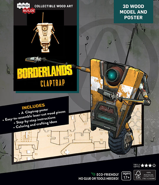 Borderlands Claptrap 3D Wood Model Kit with Poster - DIY Wooden Puzzle for Gaming Fans - Perfect for Home Decor, Gaming Room Display & Collector's Item