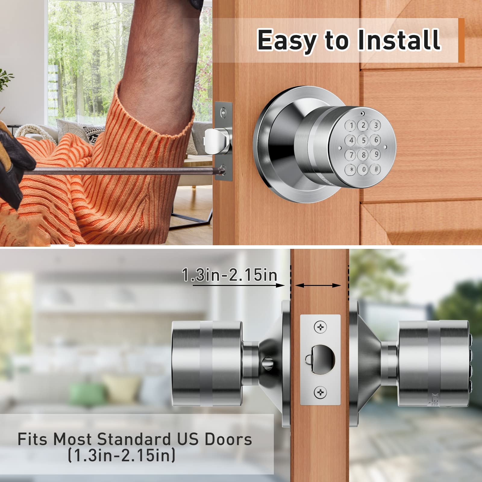 Signstek Keyless Digital Electronic Door Lock - Secure Entry System, Satin Nickel Finish, 3-Pack for Home, Office & Apartment Security