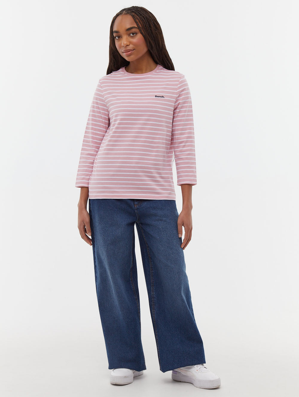 Lesedi 3/4 Stripe T-Shirt for Women - Comfortable Casual Short Sleeve Top for Everyday Wear, Workout, and Street Style Outfits