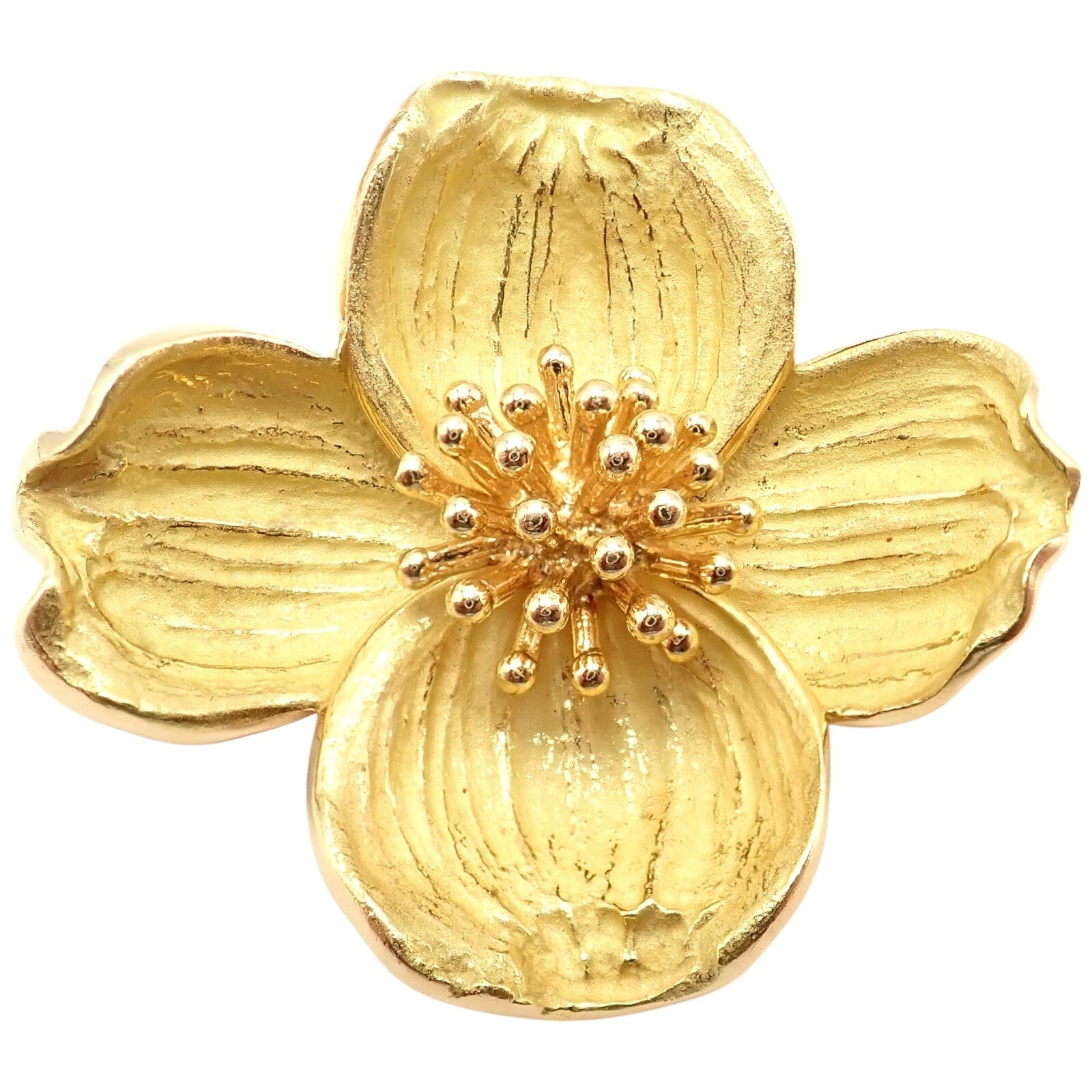 Authentic Tiffany & Co. 18k Yellow Gold Dogwood Flower Pin Brooch - Elegant Jewelry Gift for Women, Perfect for Weddings, Anniversaries & Special Occasions