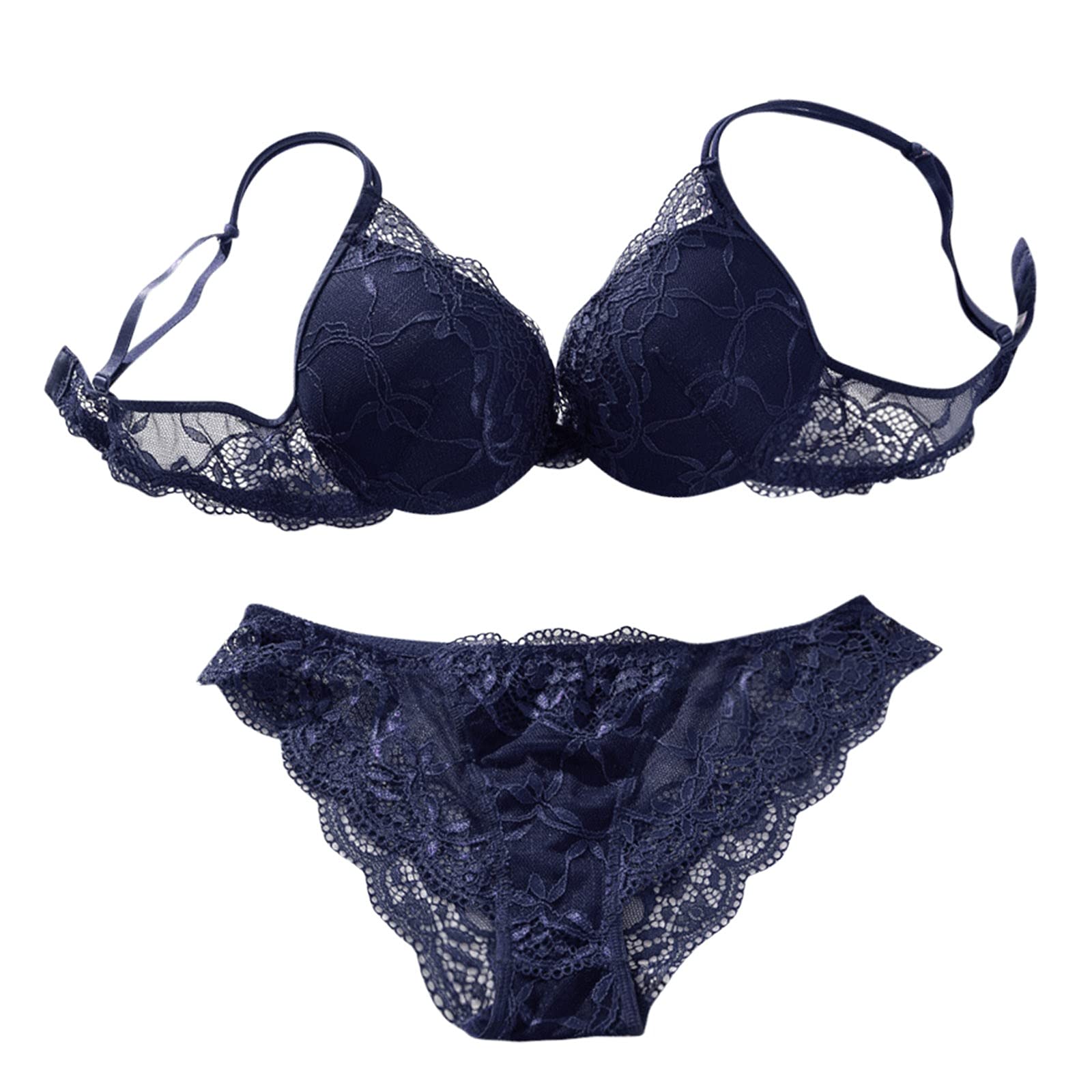 Sexy Lace Push Up Bra and Panty Set - Embroidered Padded Extreme Push Up Lingerie for Women, Plus Size - Perfect for Date Night & Special Occasions
