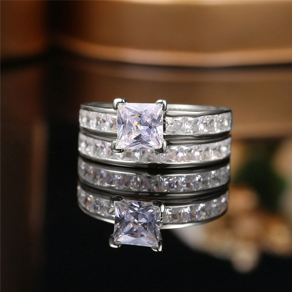 MABELLA Sterling Silver Princess Cut Cubic Zirconia Engagement Ring & Wedding Band Set for Women - Perfect for Proposals, Anniversaries, and Bridal Jewelry
