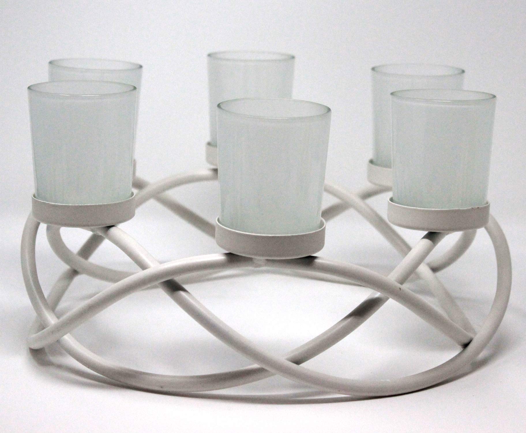 Seraphic Iron Round Table Centerpiece with 6 Clear Glass Votive Tealight Holders - Elegant Candle Holder for Weddings, Outdoor Patio, Kitchen, Dining Room & Coffee Tables - Perfect for Romantic Dinners, Holiday Decor & Home Ambiance