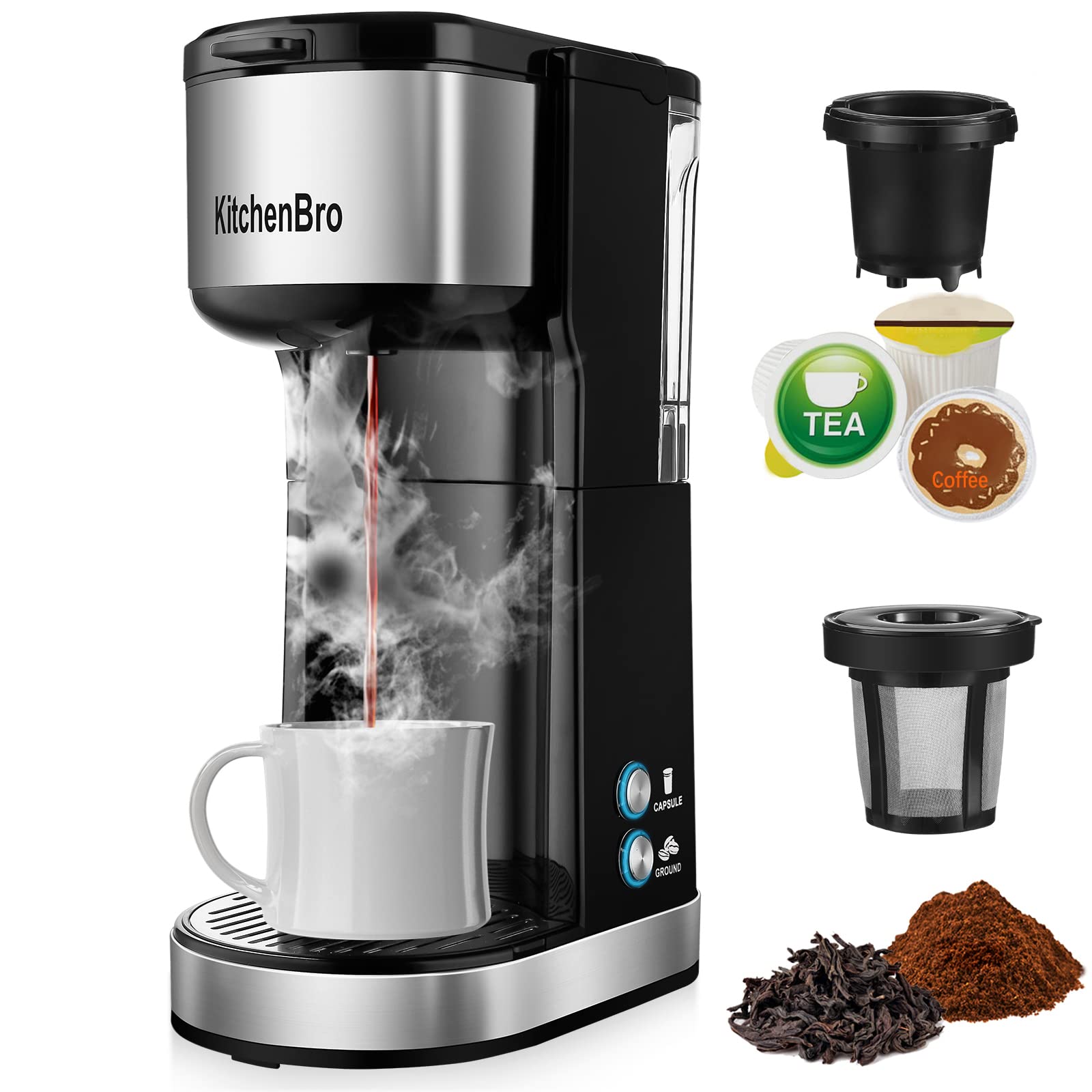Compact Single Serve Coffee Maker with 14oz Reservoir - K Cup Compatible, Space Saving Design for Small Kitchens, 2-in-1 Coffee Machine (6-14oz Brew Sizes), Perfect for Travel Mugs & Office Use, Self-Cleaning Pod Brewer for Easy Maintenance - Ideal for Home, Dorm & RV Coffee Lovers