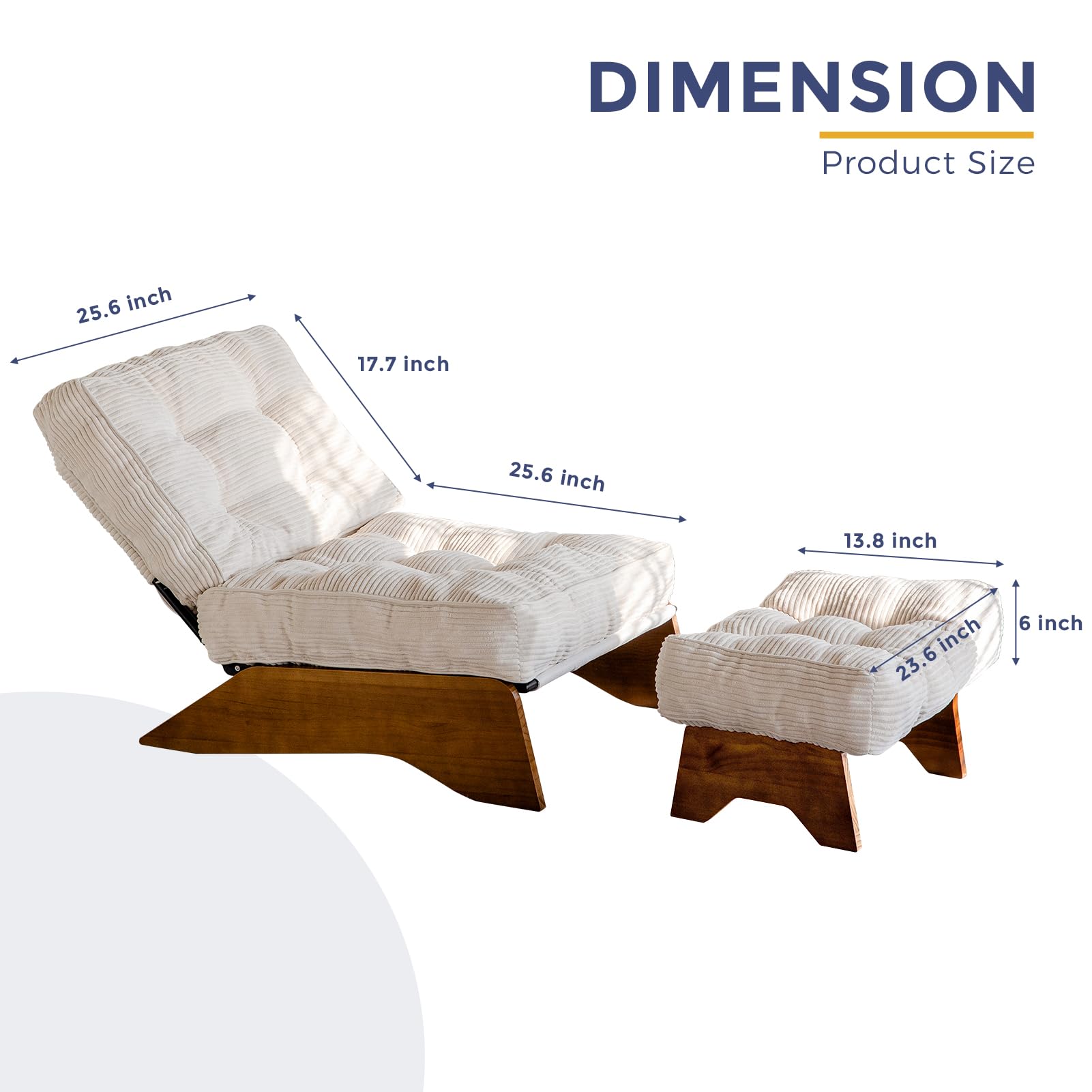 MAXYOYO Adjustable Accent Chair with Ottoman Set - Tufted Lounge Chair in Beige for Living Room, Bedroom & Office Comfort