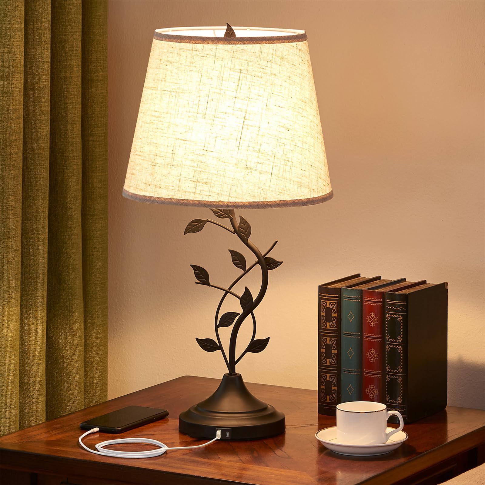 Kakanuo USB Charging Bedside Lamp - Retro Desk Lamp with USB-A & USB-C Ports, Nightstand Light for Bedroom & Living Room - Perfect for Reading, Working, and Creating Cozy Ambience