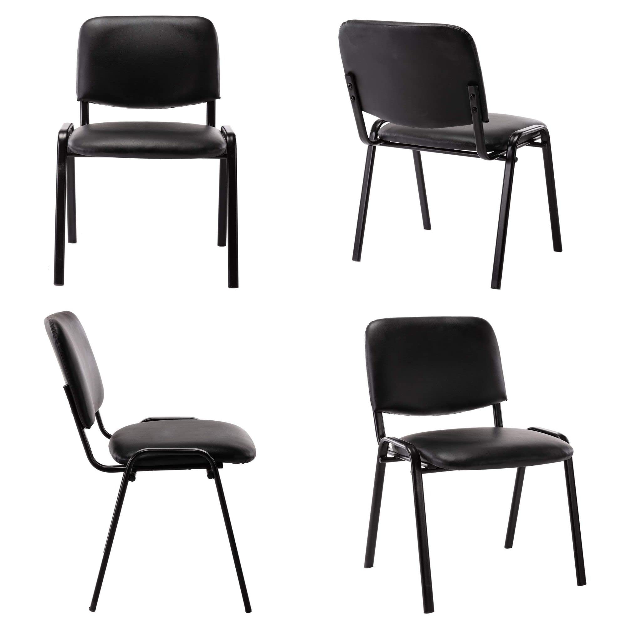 H&Y HEAH-YO Stackable Mesh Back Armless Office Chair - Black Conference Guest Chairs for Waiting Room, Lobby, Banquet & Events (Leather Cushion Back) | Perfect for Business Meetings, Hotel Reception & Corporate Events