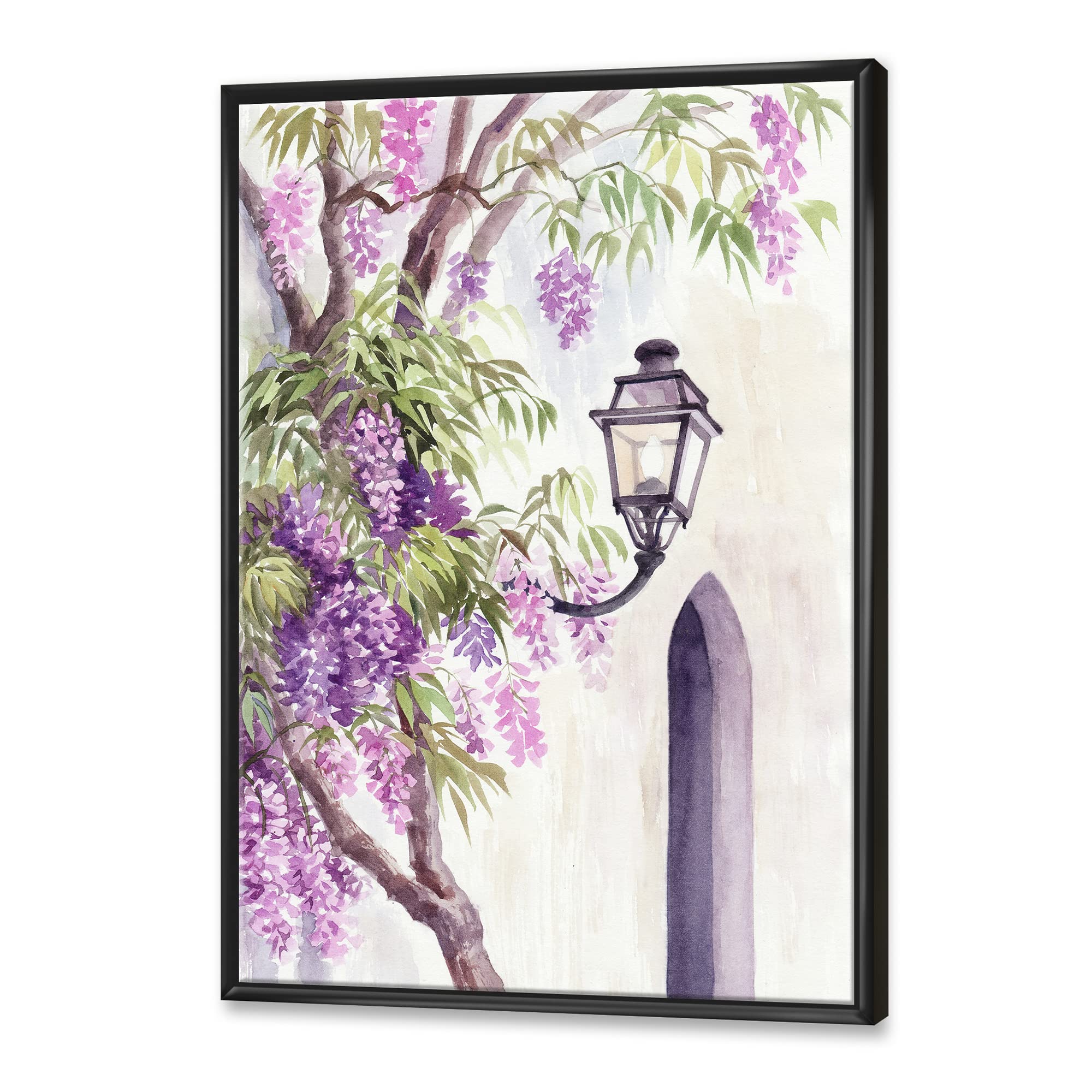 Wisteria and Lantern - Traditional Chinese Framed Canvas Wall Art Print - Perfect for Living Room, Bedroom & Office Decor