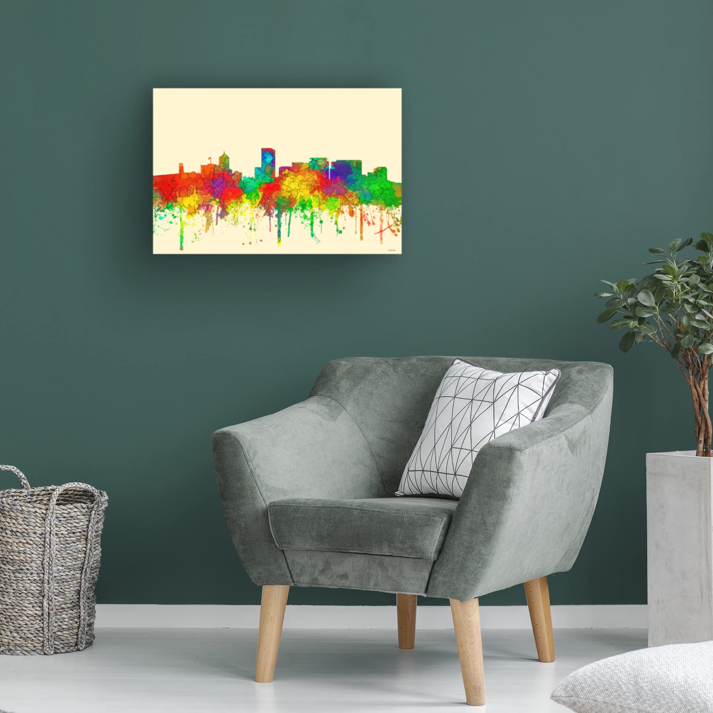 Trademark Fine Art 'Portland Oregon Skyline' Canvas Wall Art by Marlene Watson - 16x24 Inches, Modern Cityscape Painting for Living Room, Office & Home Decor