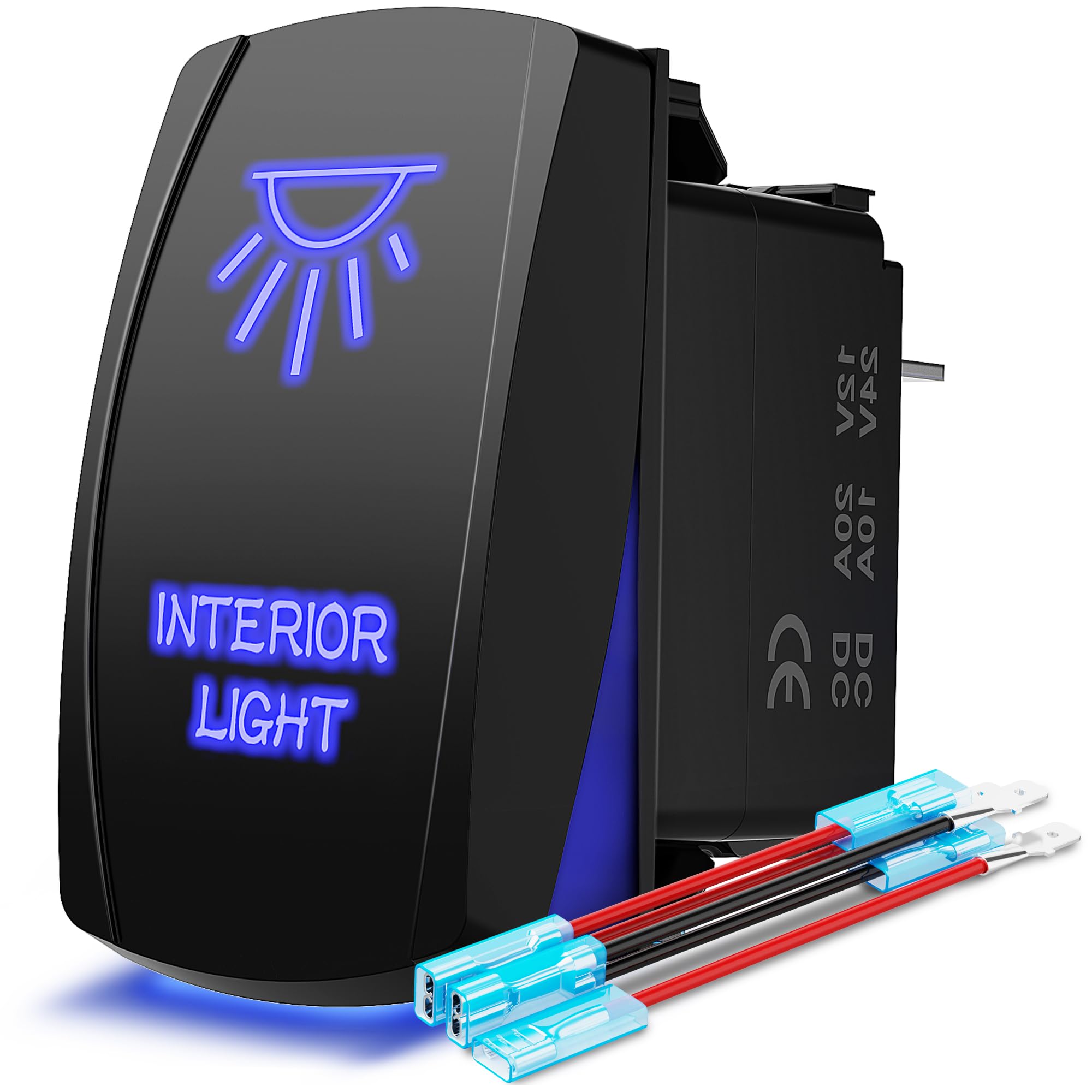 MICTUNING LS083101JL 12V 20A Blue LED Laser Backlit Rocker Switch Kit - On/Off Control for Vehicle, Boat & Marine Interior Lights | Perfect for Car, Truck, RV and Marine Lighting Systems