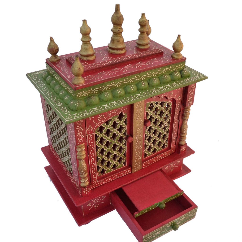 Handcrafted Wooden Home Temple for Pooja & Meditation - Traditional Indian Mandir with Carved Designs for Living Room Decor & Spiritual Space