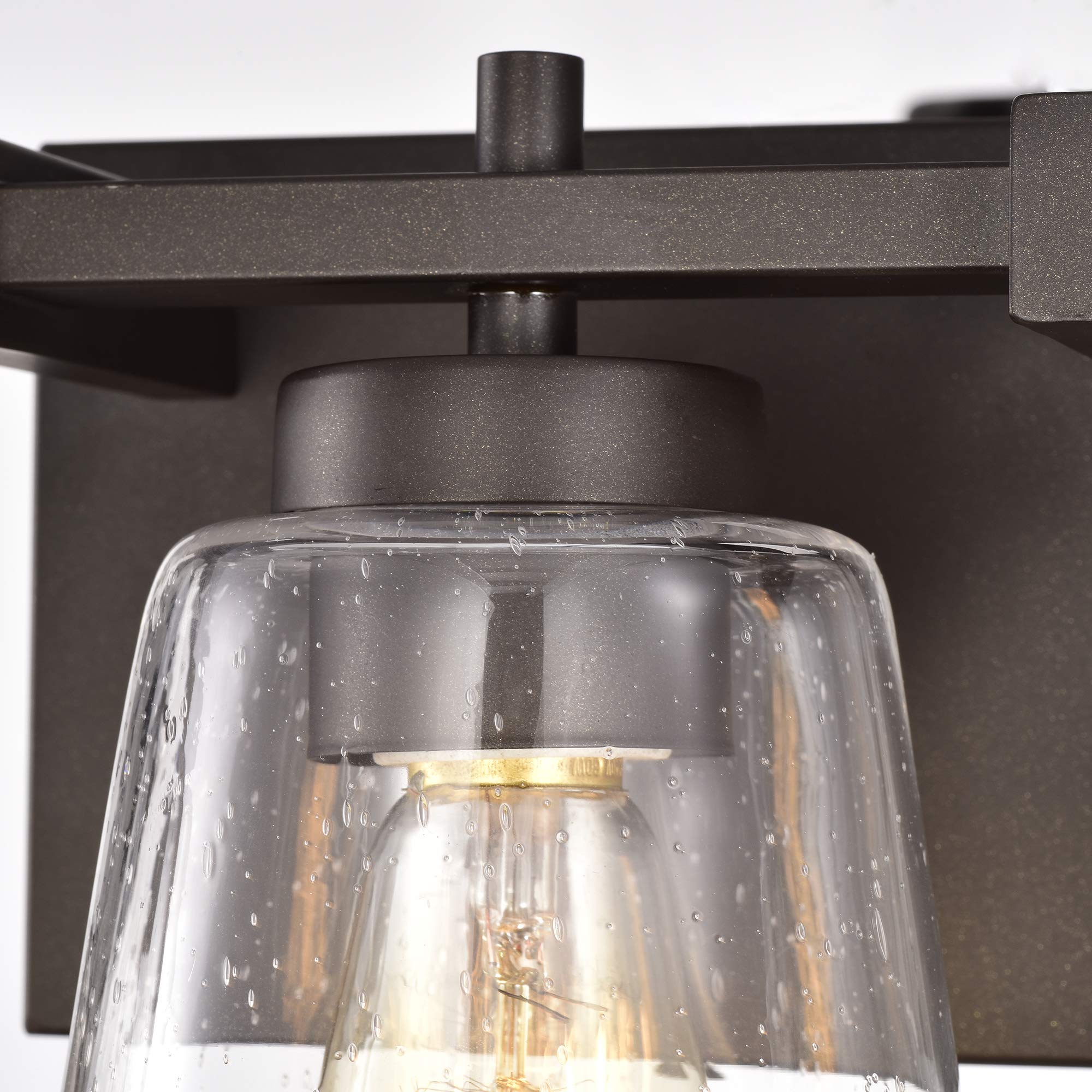 Industrial 3-Light Bathroom Vanity Light Fixture with Clear Seeded Glass Shade - Oil Rubbed Bronze Finish for Modern Farmhouse & Rustic Bathroom Decor