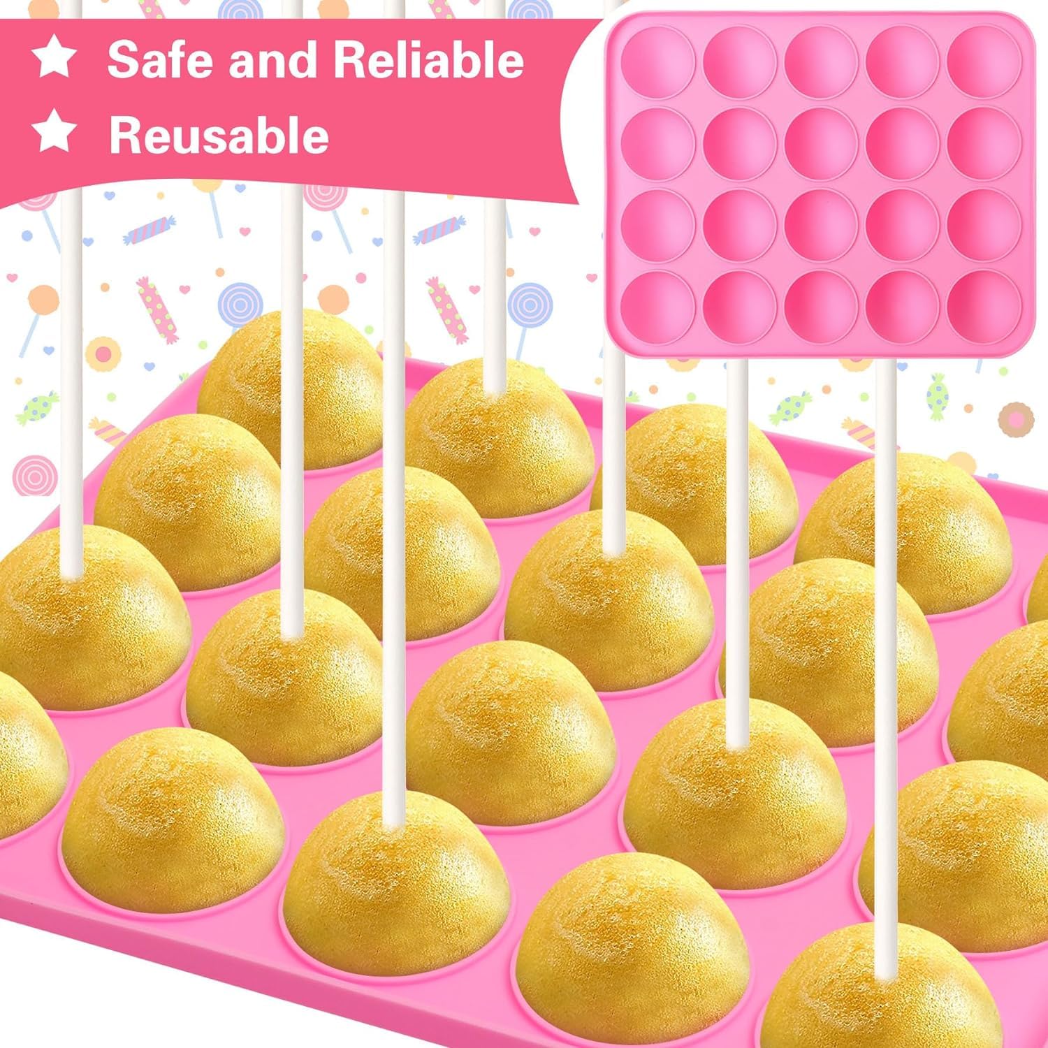 **610PCS Cake Pop Molds Kit - Lollipop Maker Set with Stand, Sticks, Wrappers, Decorating Pen, 4 Piping Tips & Measuring Cup (Pink) - Perfect for Birthday Parties, Baby Showers & DIY Dessert Decorating**