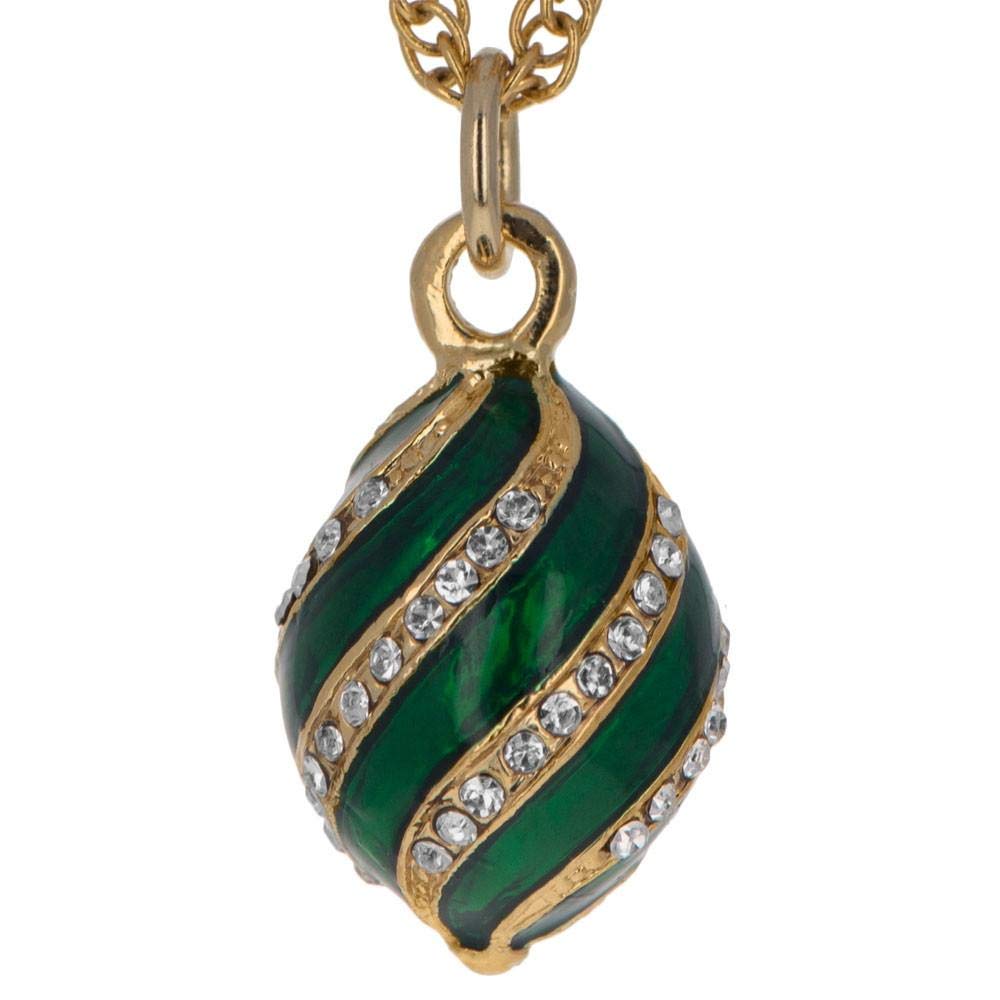 BestPysanky Royal Elegance Green Enamel & Crystal Egg Pendant Necklace - Handmade Ukrainian Jewelry Gift for Women, Easter, Christmas & Special Occasions
