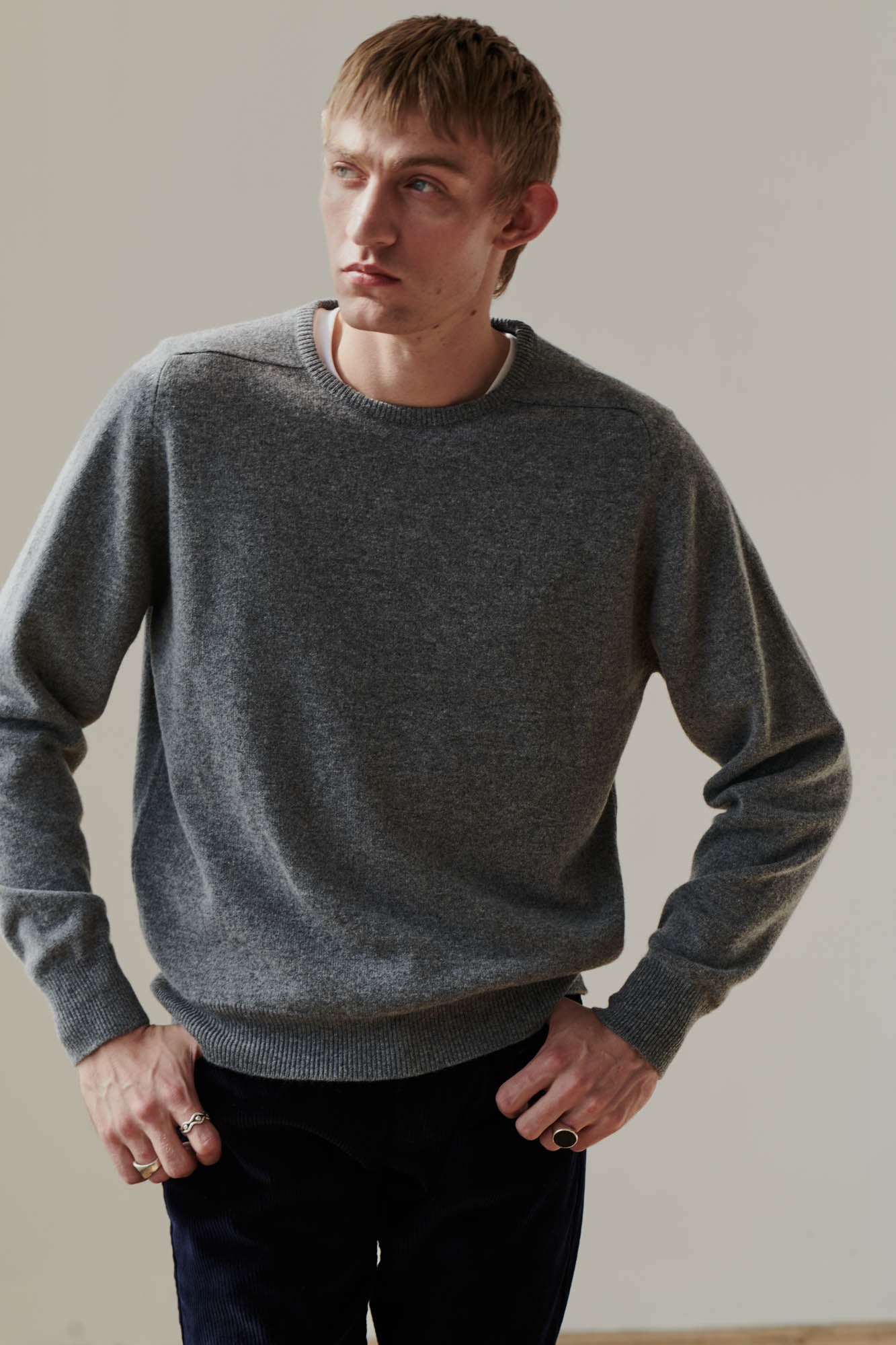 Premium Men's Lambswool Sweater - Soft Saddle Shoulder Crewneck Pullover in Classic Grey | Warm Winter Knitwear for Casual Outings & Office Wear