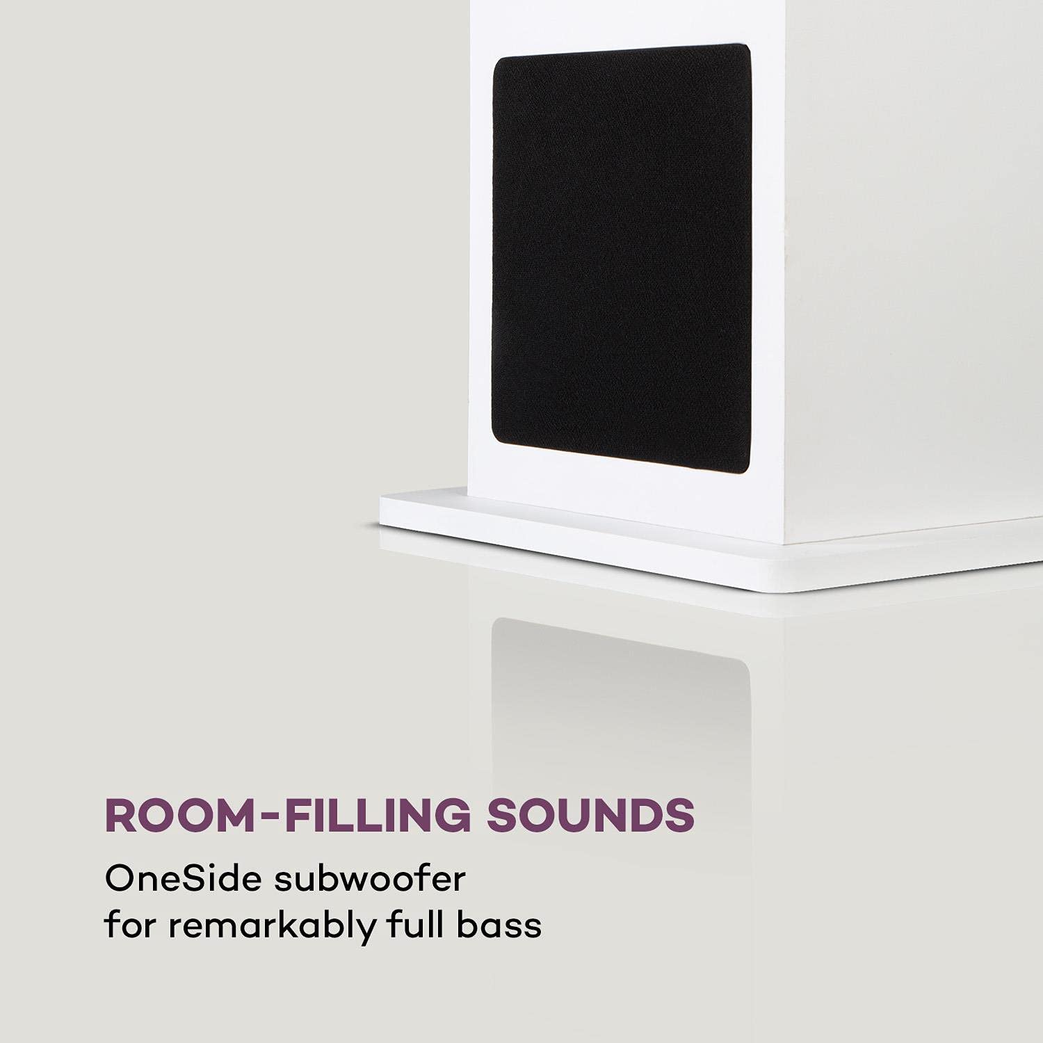AUNA Karaboom 100 2.1 Channel Bluetooth Tower Speaker System - 120W Max Power, 2-in-1 USB Port, MP3 Playback, AUX Input with Tablet Stand - Perfect for Home Theater, Gaming & Party Sound System (White)