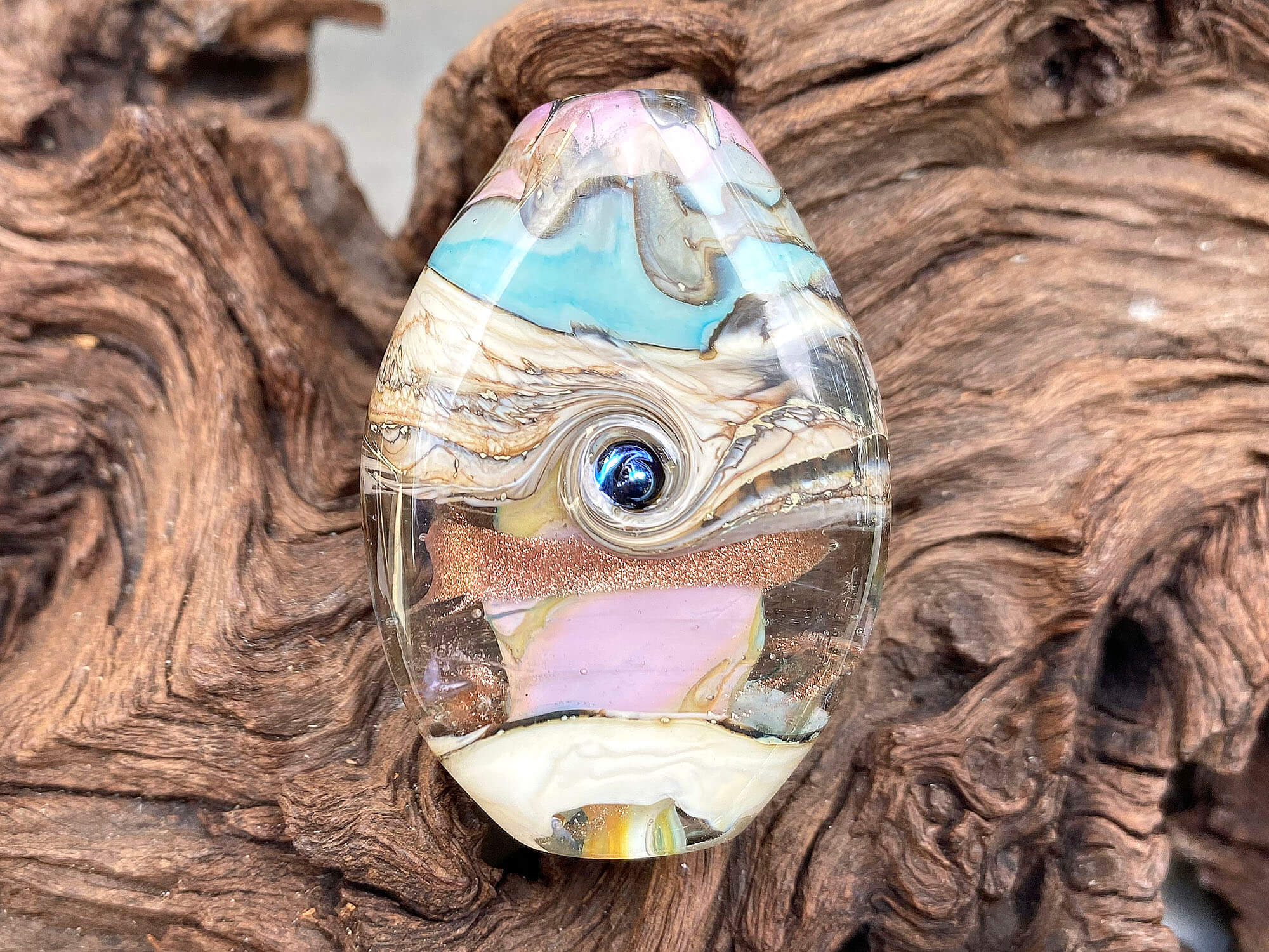 Pastel Blue & Pink Organic Lampwork Focal Bead SRA - Handmade Glass Beads for Jewelry Making, DIY Crafts, Bracelets & Necklaces - Perfect for Boho, Wedding & Gift Designs