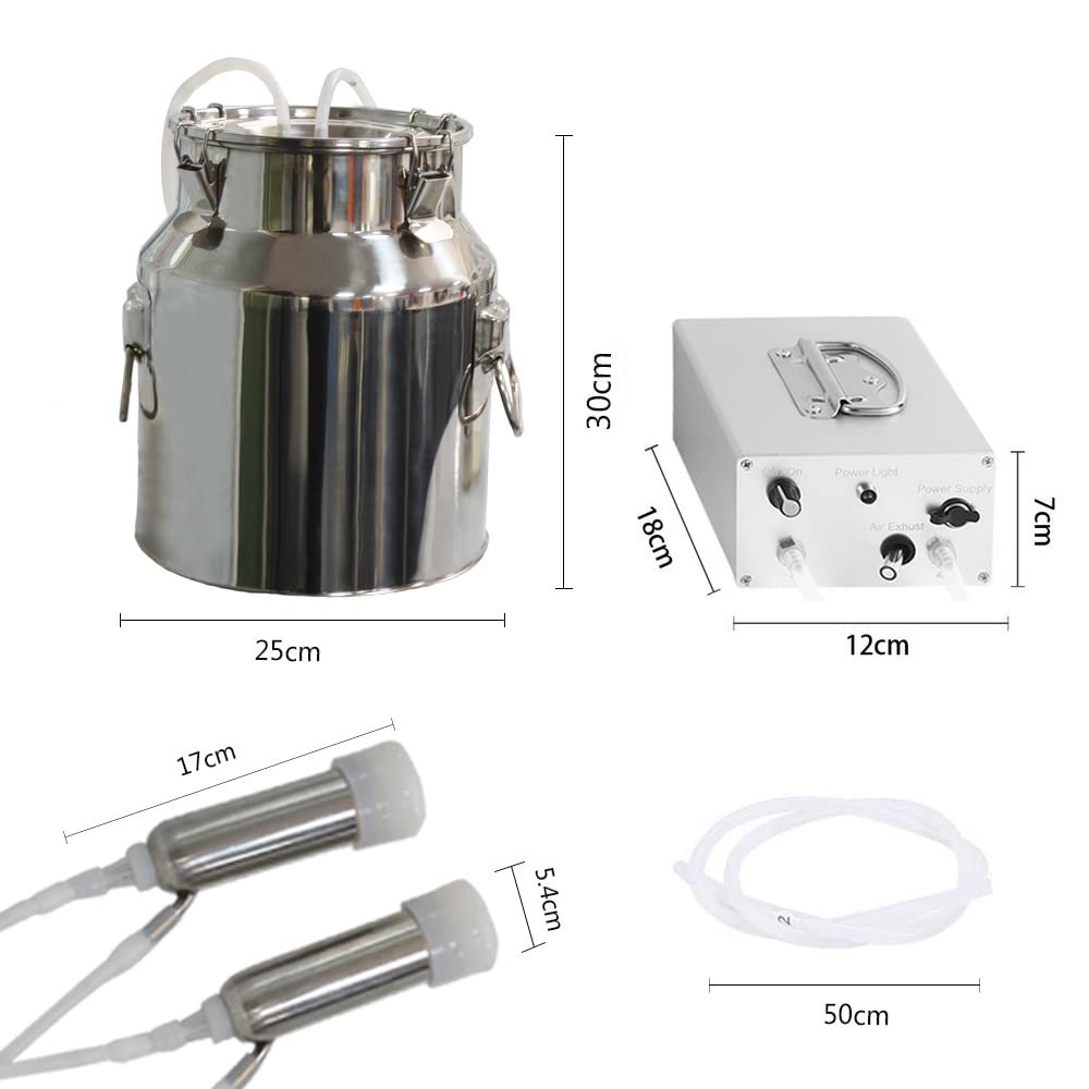 14L Electric Cow Milking Machine - Automatic Rechargeable Battery Powered Vacuum Pump with 2 Teat Cups & Stainless Steel Bucket for Dairy Cows | Portable Farm Milking Equipment for Small to Medium Herds | Ideal for Homesteads, Family Farms & Dairy Operations