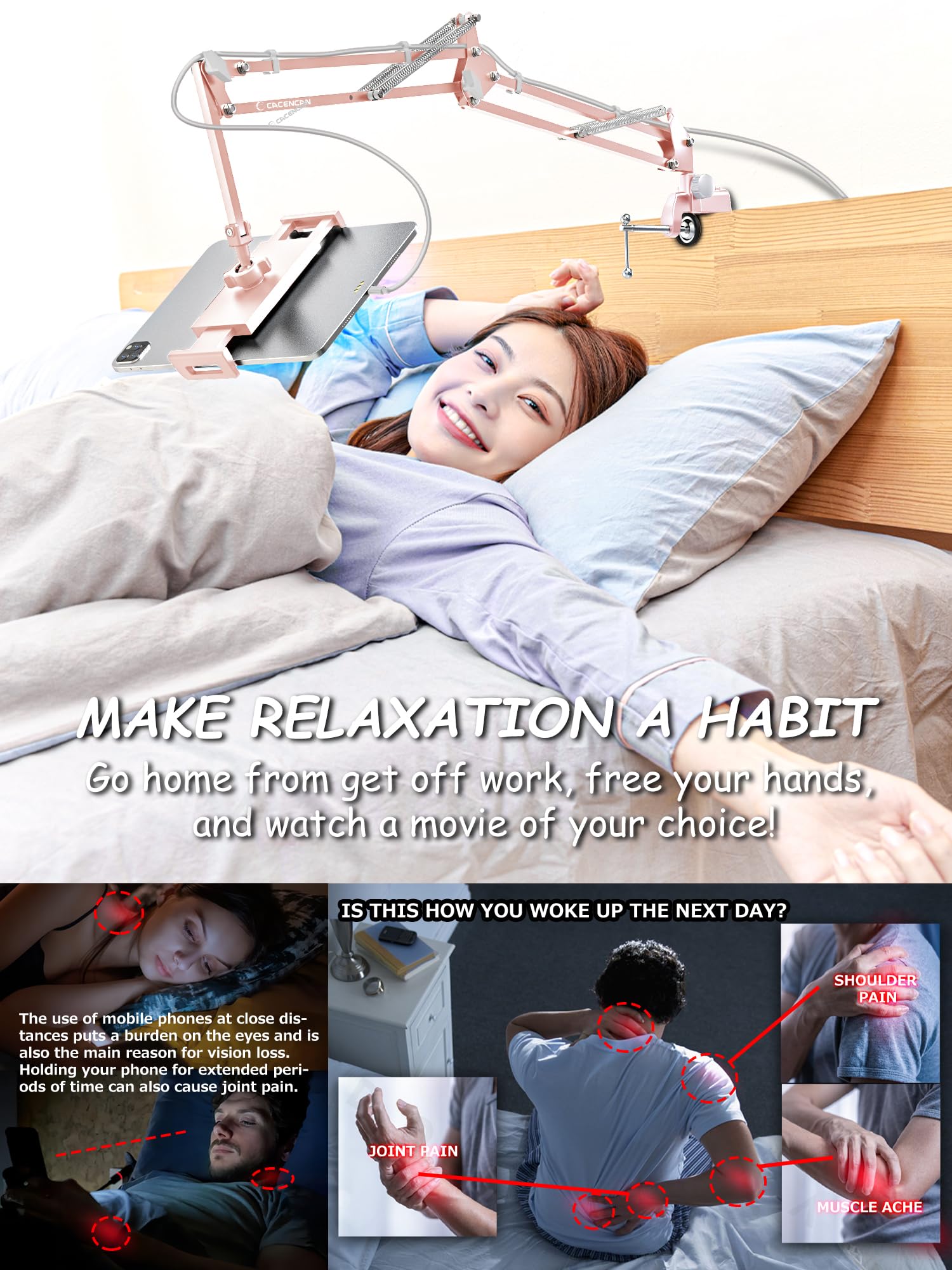 Foldable Tablet Stand Holder with 360° Rotation - Adjustable Phone & iPad Mount for Bed, Desk, or Travel - Universal Compatible with iPad Pro, iPhone X, Nintendo Switch & 4.5-13.5