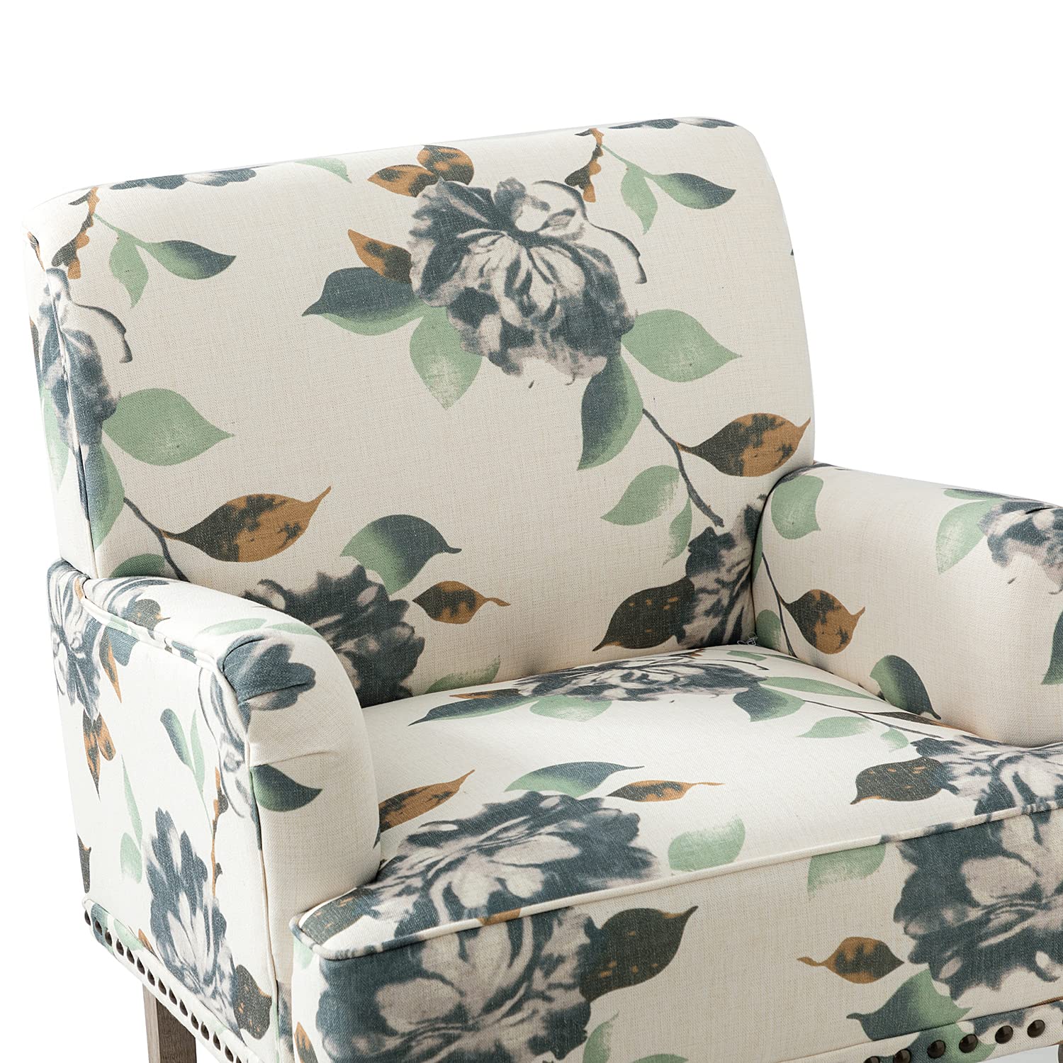 HULALA HOME Modern Armchairs Set of 2 - Wooden Legs & Nailhead Trim Upholstered Accent Chairs, Floral Pattern Living Room Bedroom Furniture for Home Decor (Harbor) - Perfect for Reading Nook, Lounge Area or Guest Seating