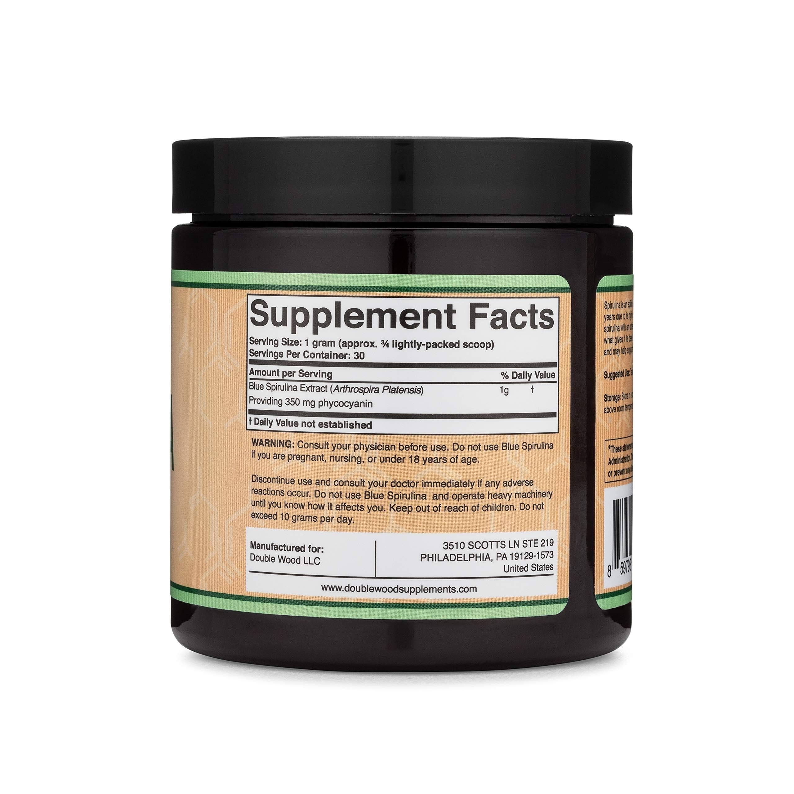 Organic Blue Spirulina Powder - 35% Phycocyanin Superfood Supplement | Premium Blue-Green Algae Powder for Smoothies, Protein Shakes & Natural Food Coloring | Vegan, Gluten-Free | Perfect for Detox, Energy Boost & Healthy Lifestyle (1 Month Supply) by Double Wood