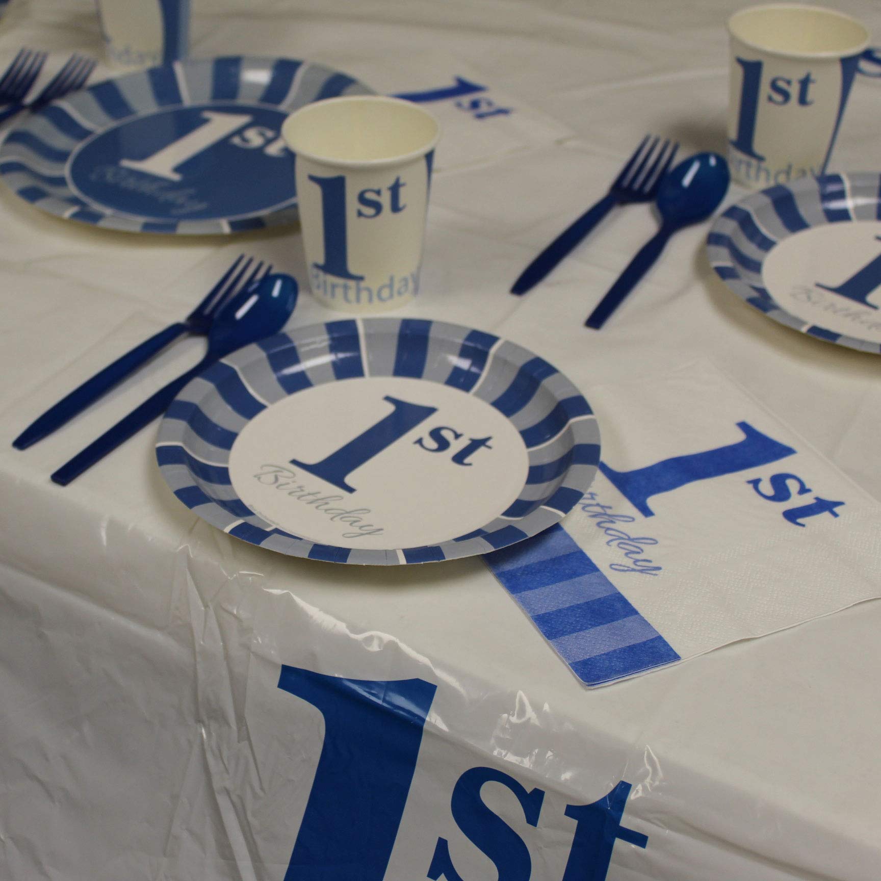 Blue Orchards 1st Birthday Table Covers (Pack of 2) - 54x108 Inch XL Tablecloth for Boys - First Birthday Party Decorations, Baby Boy Birthday Supplies - Perfect for 1 Year Old Birthday Celebrations, Baby Showers & Milestone Parties