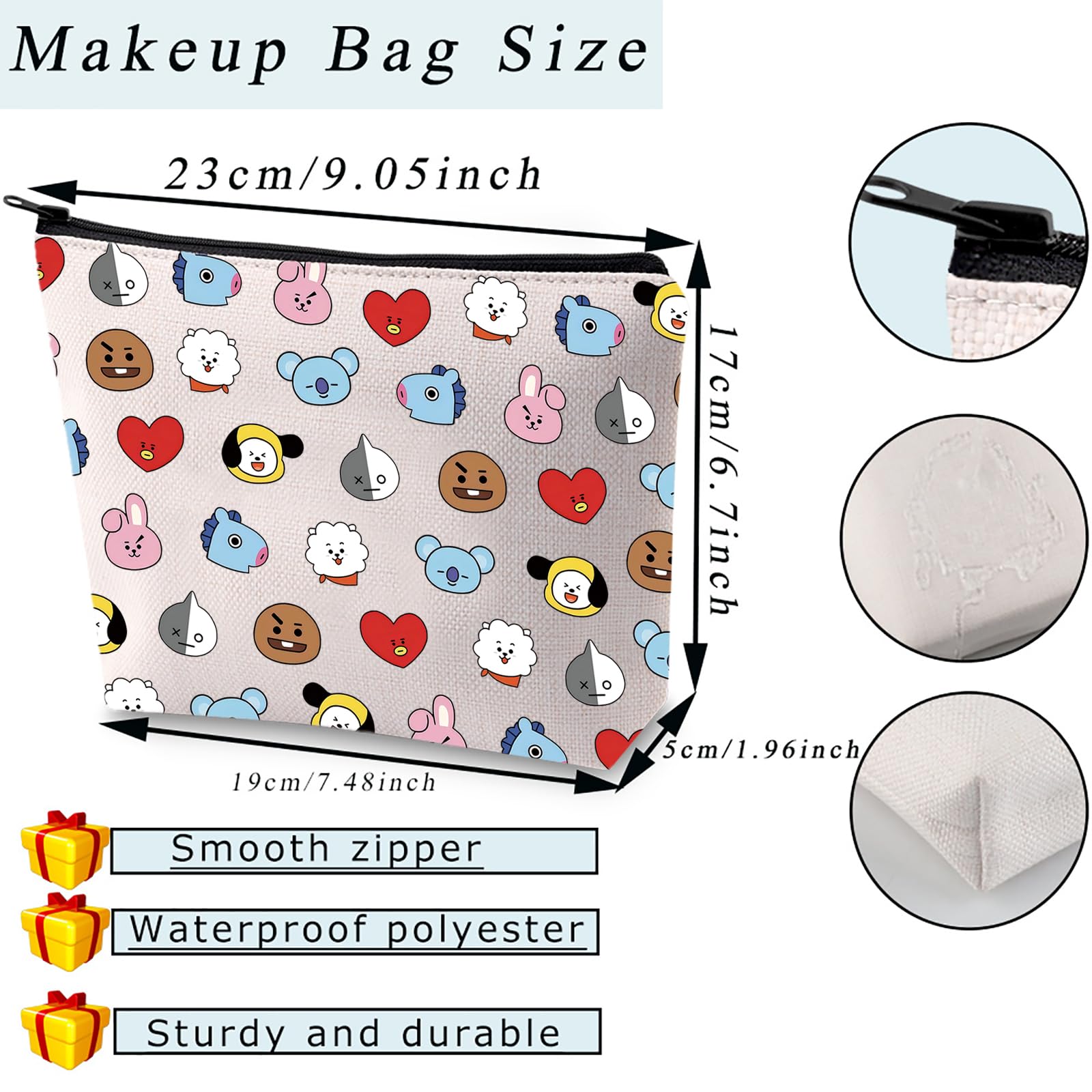 BT-21 K-Pop Makeup Bag - BTS Inspired Cosmetic Pouch for ARMY Fans | Korean Group Merch | Waterproof Zipper Travel Organizer for Cosmetics & Accessories | Perfect Gift for K-Pop Album Collectors & Concert Goers