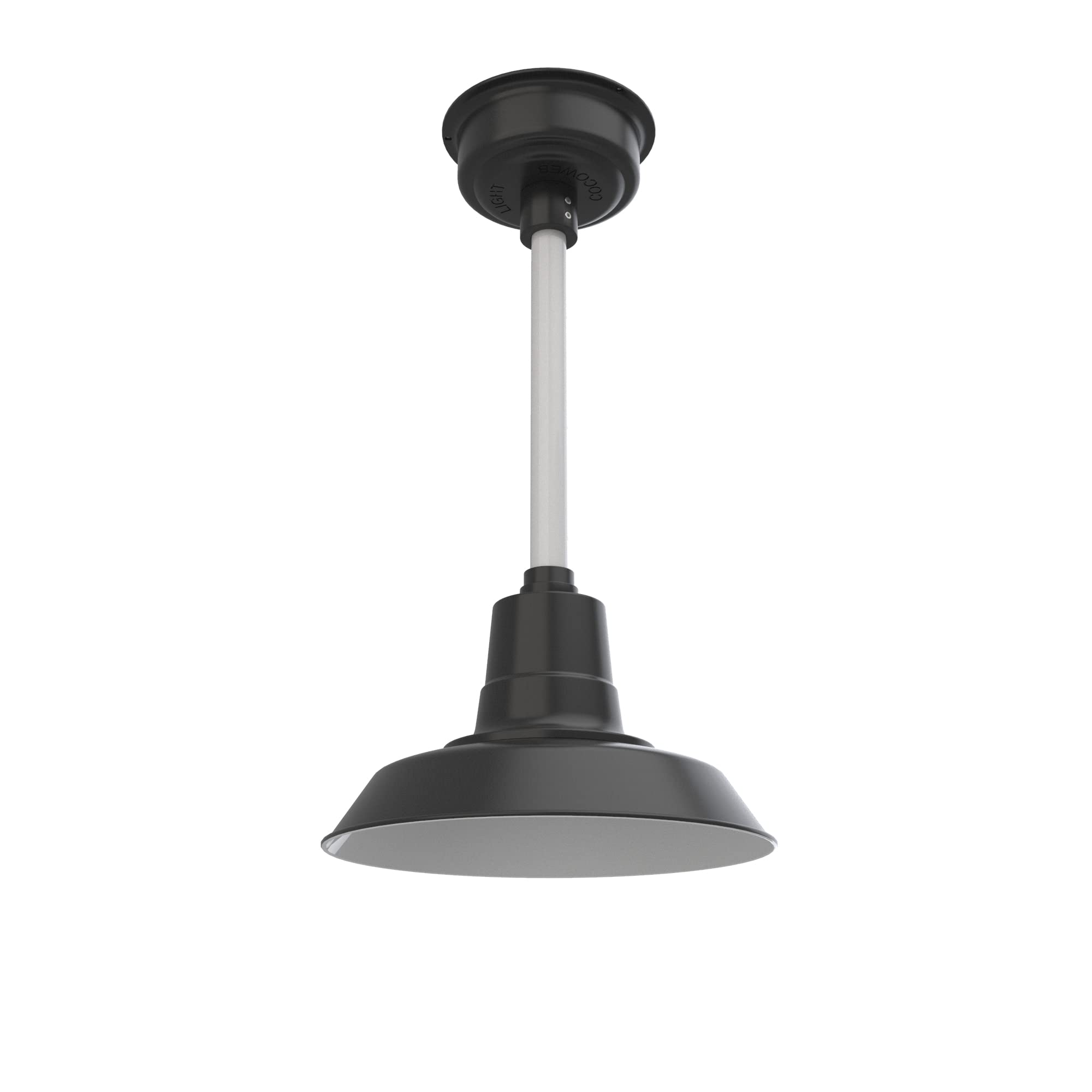 Cocoweb 12 Inch Vintage LED Barn Light Fixture - Matte Black with White Down Rod - Perfect for Farmhouse Kitchen, Porch & Garage Lighting