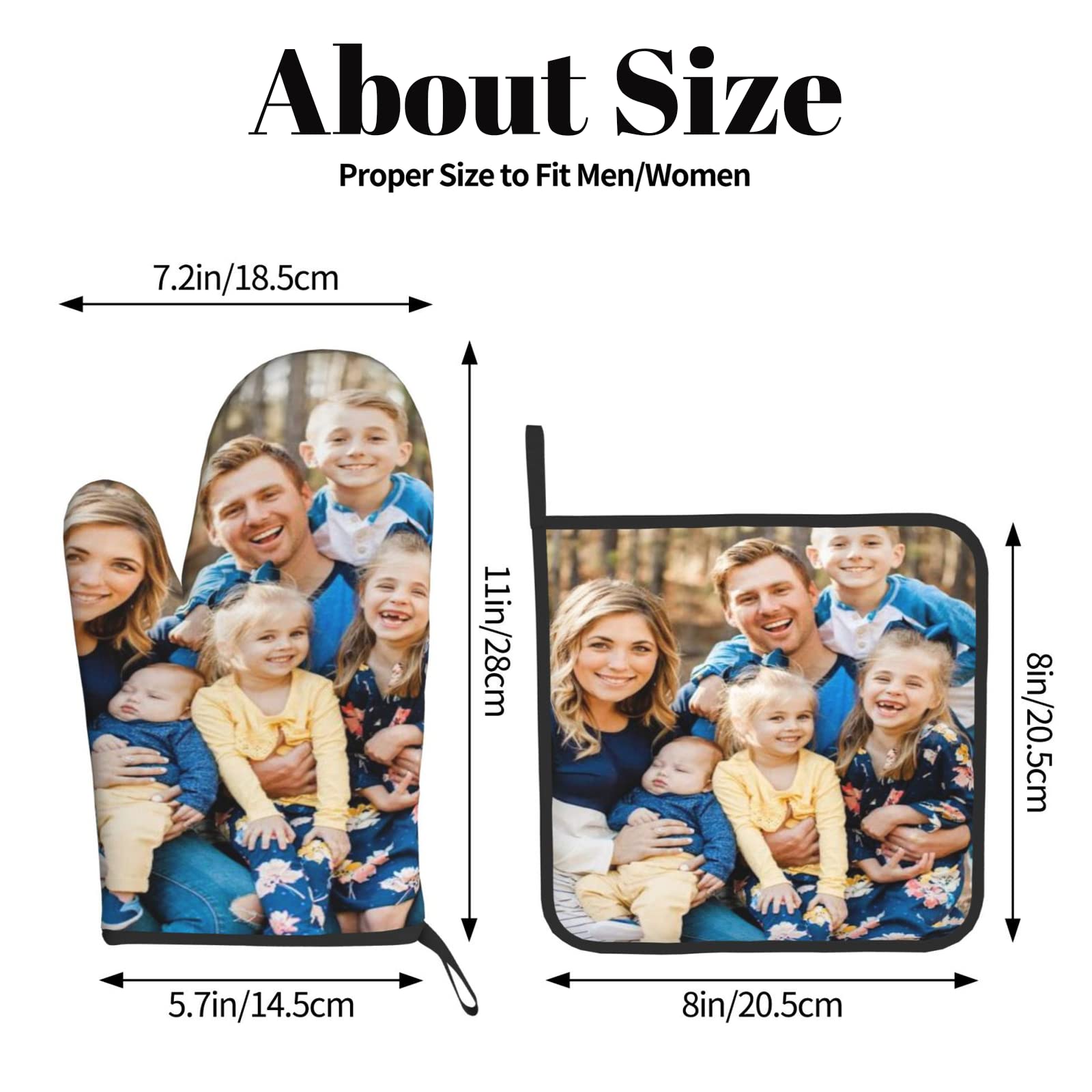 Custom Personalized Oven Mitts & Pot Holders Set - Photo & Text Printed Baking Gifts for Women - Heat Resistant Kitchen Cooking, BBQ & Grilling Accessories (3-Piece Set: 2 Oven Mitts + 1 Pot Holder) - Perfect for Holiday Gifts, Housewarming & Mother's Day