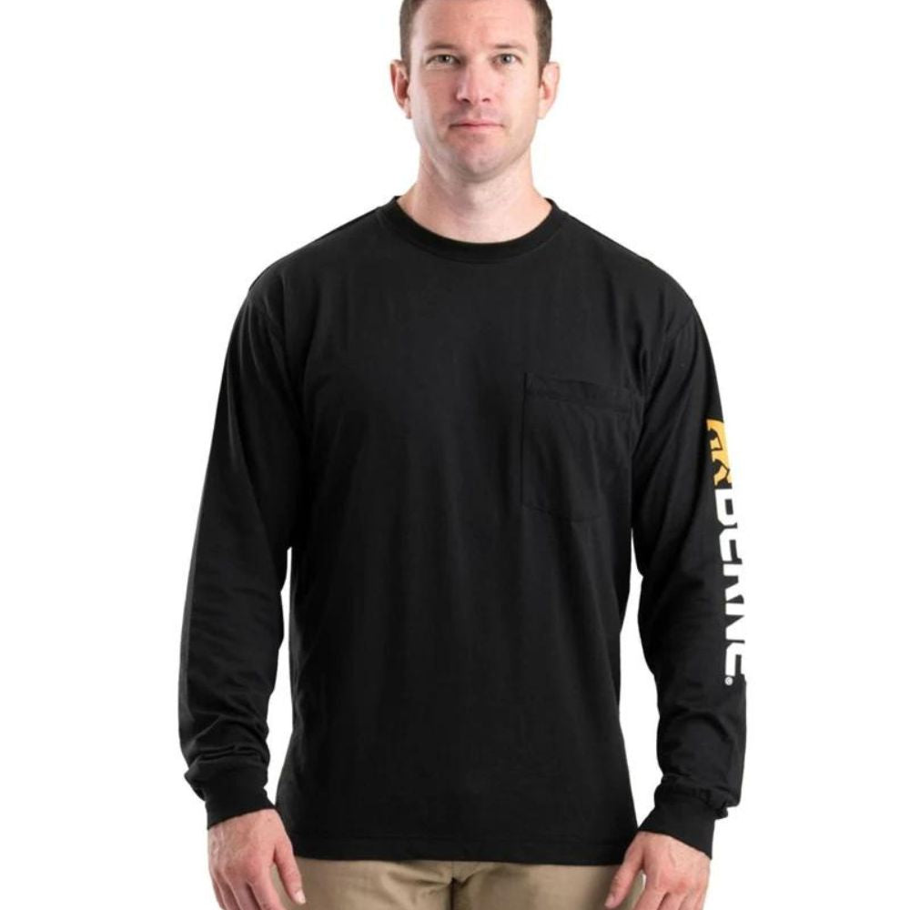 Berne Men's Signature Long Sleeve Performance Work Shirt - Moisture Wicking, Durable & Comfortable (Black, BSM14) for Construction, Landscaping & Outdoor Jobs