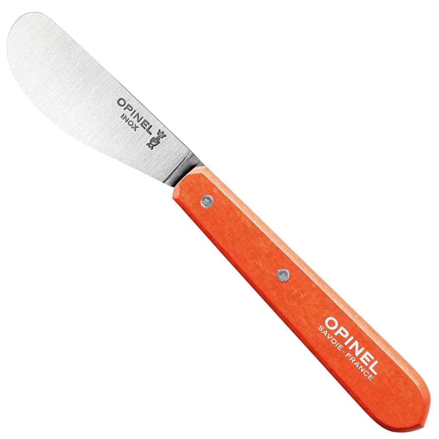 OPINEL Essential No.117 Spreading & Butter Knife with Painted Hornbeam Wood Handle - Made in France (Tangerine) - Perfect for Picnics, Cheese Boards & Gourmet Dining