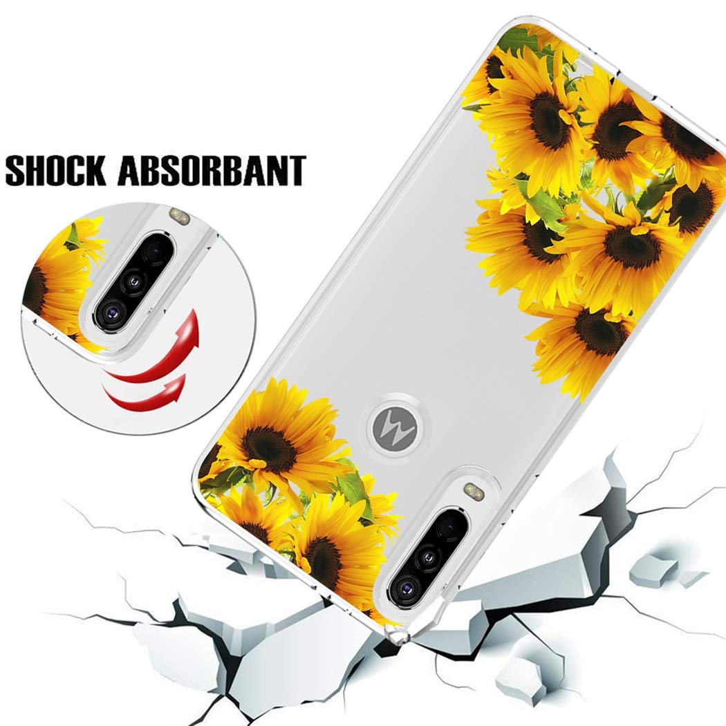 Cute Clear Slim Shockproof Sunflower Pattern Soft TPU Rubber Phone Case for Motorola Moto One Action/P40 Power - Protective Cover for Women & Girls - Perfect for Everyday Use, Work, and Travel