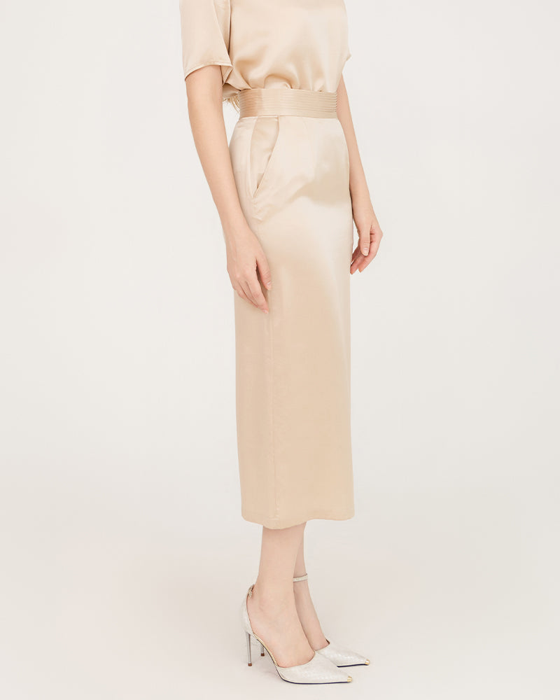 Elegant V Neck Silk Blouse & Midi Skirt Set for Women - Luxury Silk Outfit for Office, Party & Special Occasions