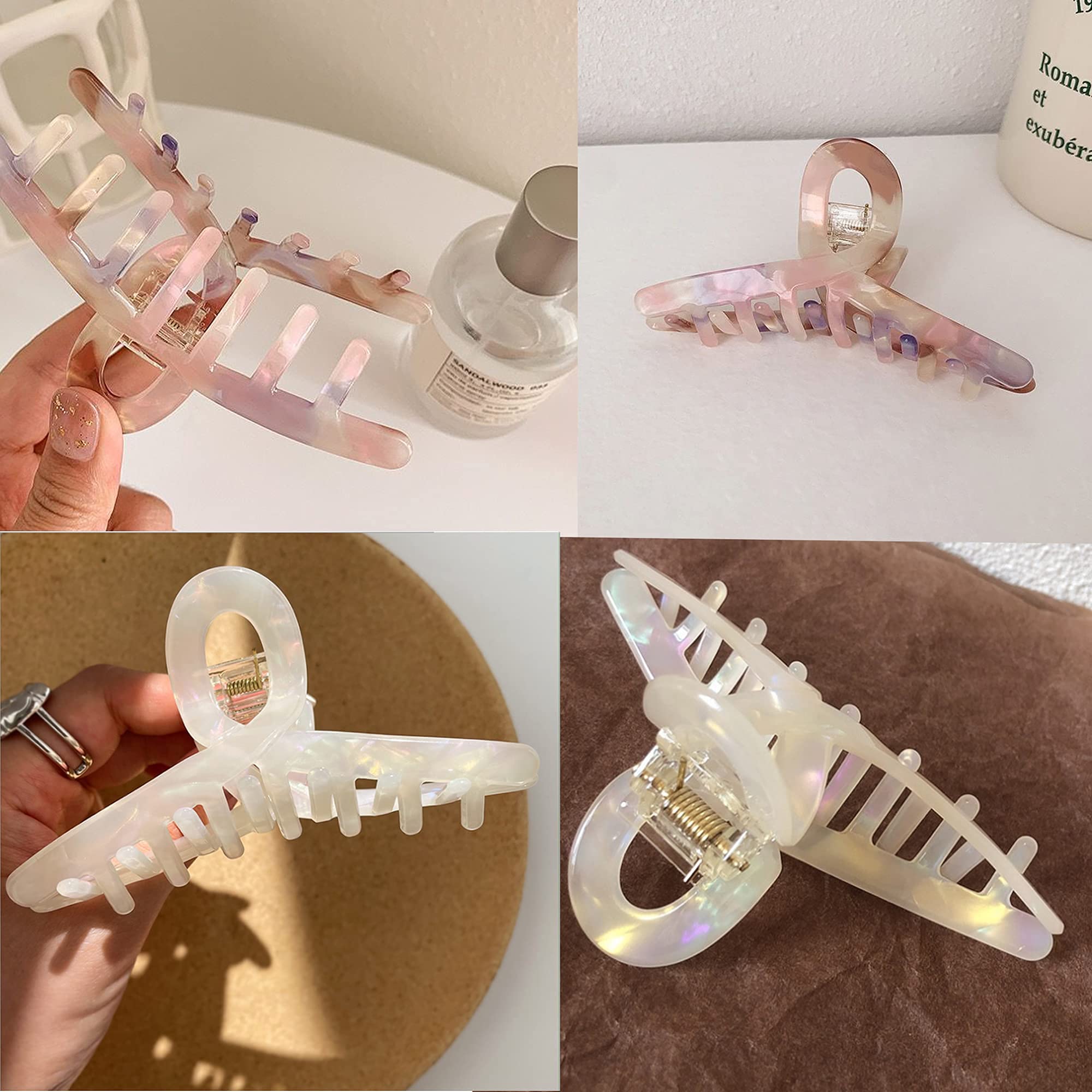 Stylish Waterproof Hair Claw Clips for Women - Medium Banana Jaw & Butterfly Hair Clips Set of 2 (Pink & White) - Perfect for Beach, Gym, Work & Everyday Hairstyling