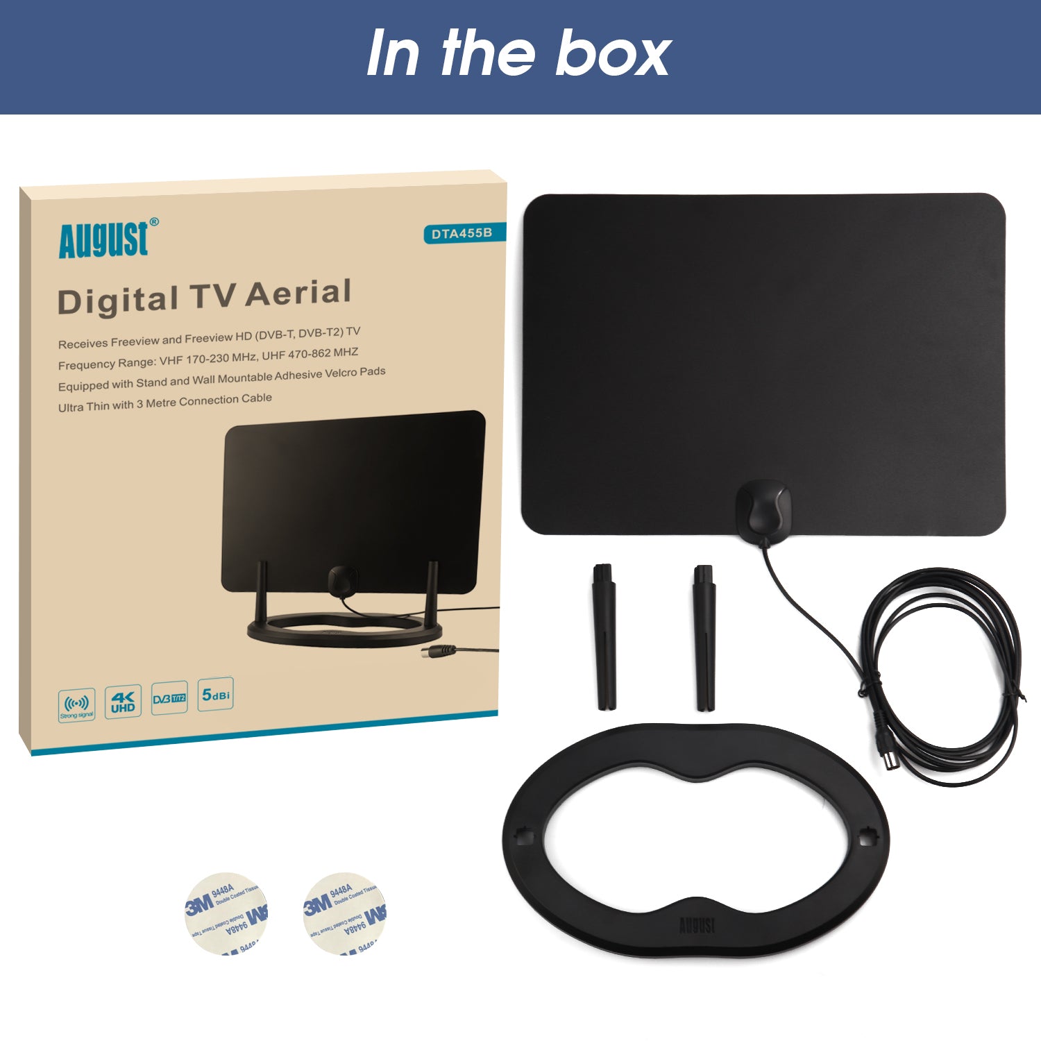 Digital TV Aerial Flat Antenna for Freeview & Freeview HD - August DTA455 | Indoor HDTV Reception for Home & RV Use