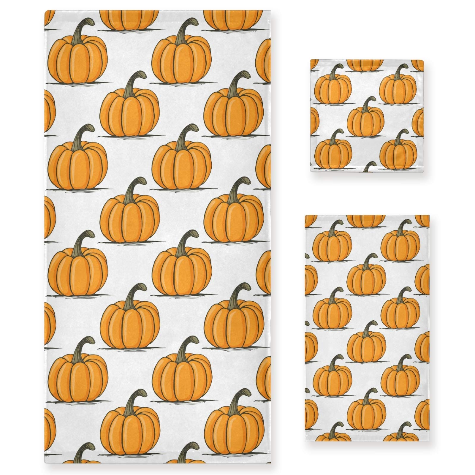 Premium 3-Piece Autumn Harvest Pumpkin Towel Set - Soft Luxury Bath, Hand & Washcloth - Perfect for Bathroom, Hotel, Gym, Spa & Kitchen - Cozy Home Decor & Thoughtful Gift Idea