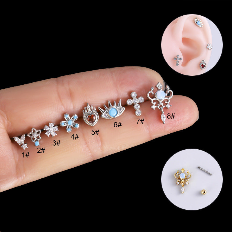 20G Cartilage Heart Stud Evil Eye Cross Helix Daith Earrings for Women | Hypoallergenic Stainless Steel Body Jewelry | Perfect for Piercing, Gifts & Everyday Wear - HSPJ889