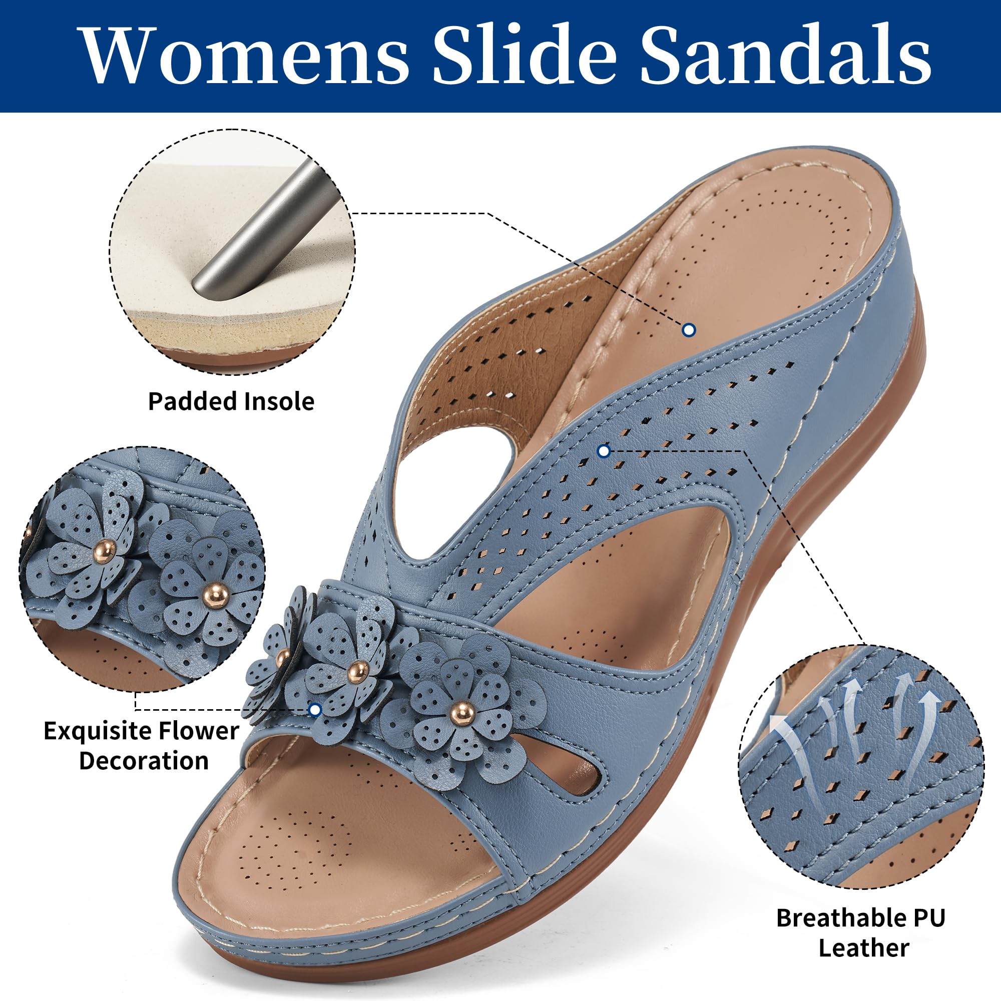 Women's Wedge Sandals with Memory Foam - Comfortable Slip-On Dressy Platform Slides for Summer | Lightweight Casual & Beach Wear, Outdoor Walking Shoes