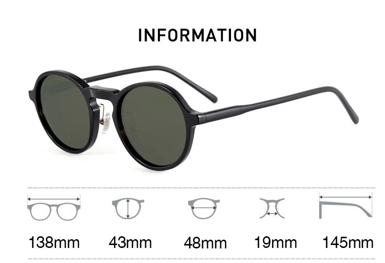 Black Unisex Full Rim Round Acetate Polarized Sunglasses 14543 - UV Protection for Driving, Beach & Outdoor Activities