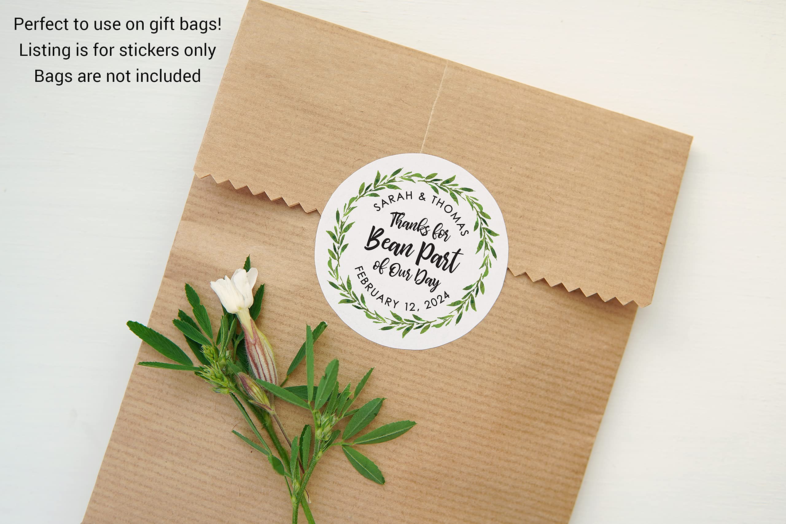 Thanks for Bean Here Stickers - Coffee Bean Favor Labels for Wedding Favors, Coffee Bags & Party Decor - Greenery Themed Thank You Stickers (16 Pack) - Perfect for Bridal Showers, Coffee Lover Gifts & DIY Crafts