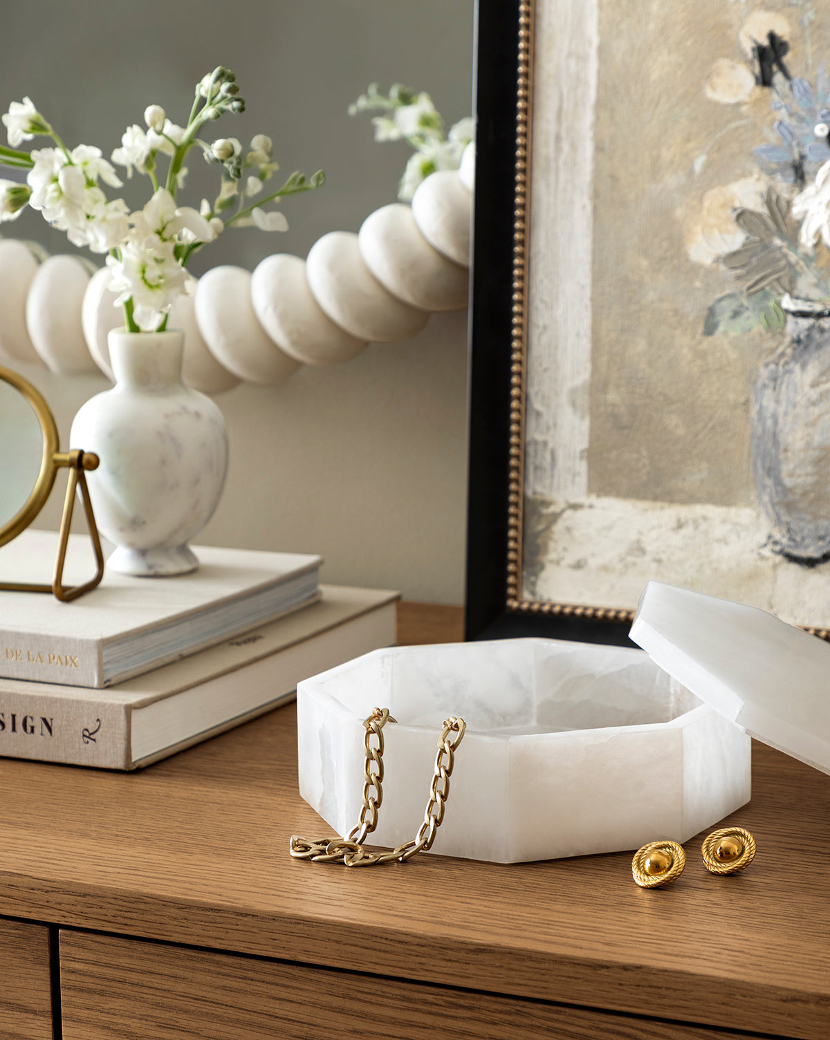 Elegant Sonya Alabaster Jewelry Box - Perfect for Home Decor, Gift Giving & Jewelry Storage | Handcrafted Luxury Organizer for Rings, Necklaces & Keepsakes