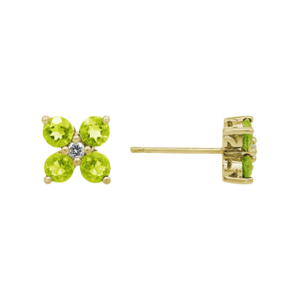 14K Gold Peridot Four Petal Flower Stud Earrings - Dainty Green Gemstone Jewelry for Women, Perfect for Everyday Wear, Gift Giving & Special Occasions