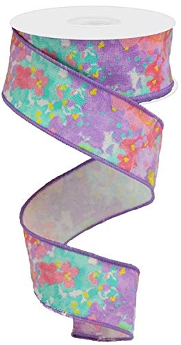 Floral Printed Cotton Wired Edge Ribbon - 10 Yards, 1.5 Inch Wide, Lavender - Perfect for Gift Wrapping, DIY Crafts, Wedding Decorations and Scrapbooking