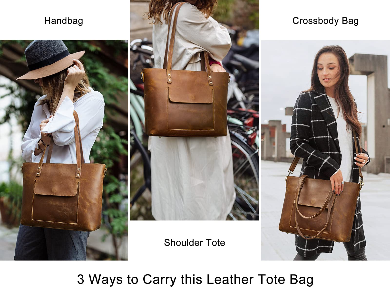 S-ZONE Women's Genuine Leather Tote Bag Set with Distressed Shoulder Bucket Purse - Stylish Handbag Bundle for Work, Travel & Everyday Use