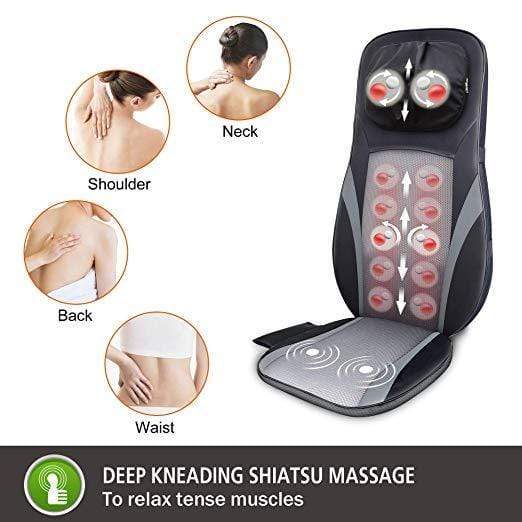 Snailax Shiatsu Back Massager with Heat & Deep Kneading - Electric Massage Chair Pad for Neck, Shoulder & Back Pain Relief - Perfect for Home, Office & Car Use